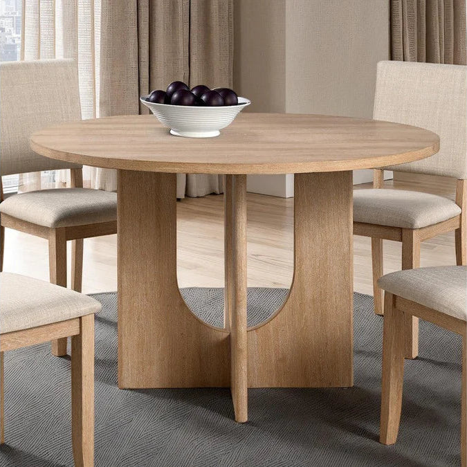 Oberto Natural Round Dining Table | Modern Pedestal Wooden Dining Table | MidinMod