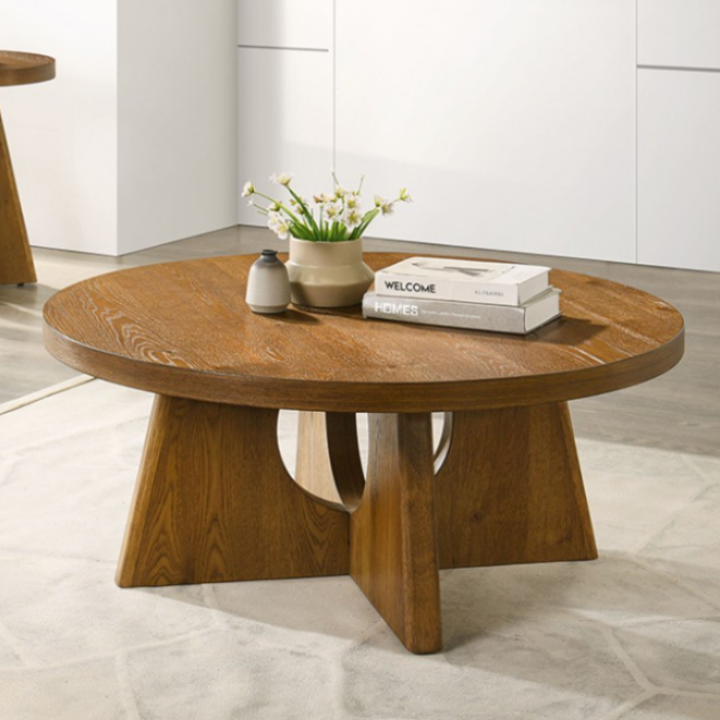 Olgod Walnut Round Coffee Table with Pedestal Base | MidinMod