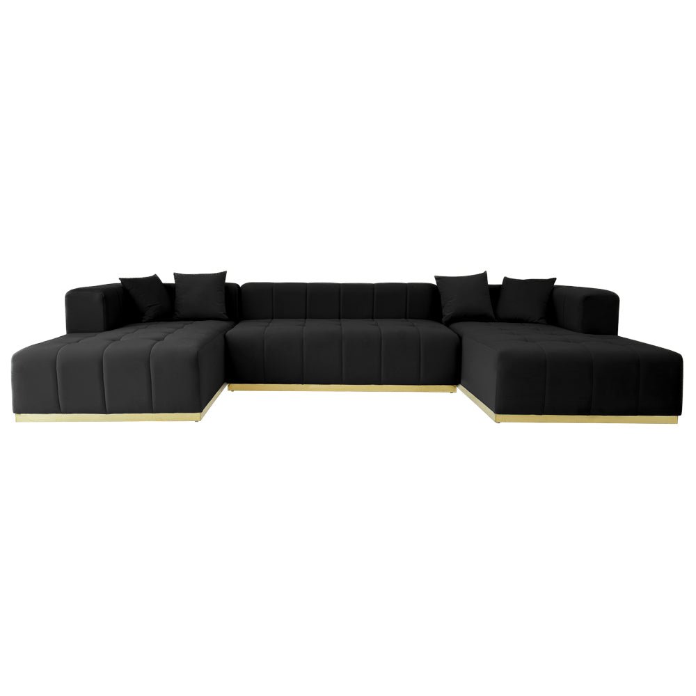 Olivia Black Velvet U-Shape Corner Sofa - MidinMod