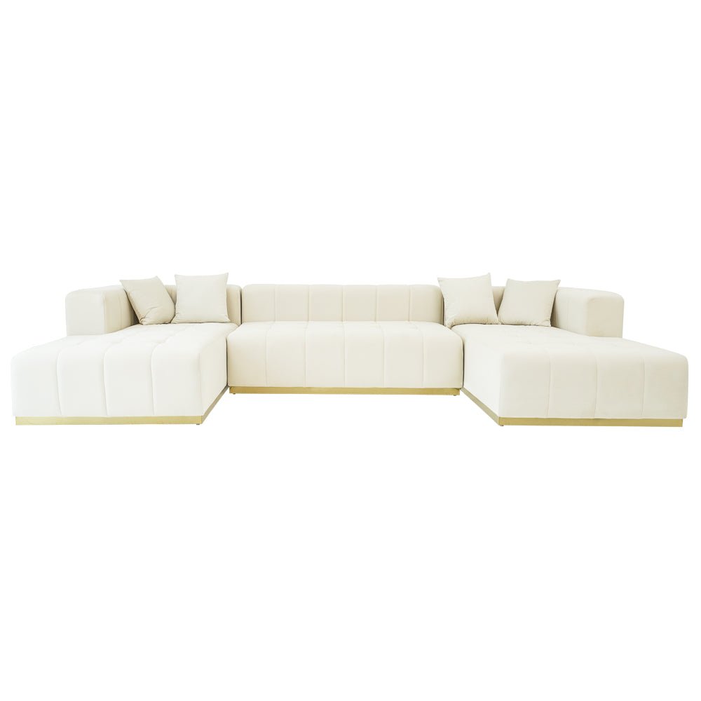 Olivia Cream Velvet U-Shape Corner Sofa - MidinMod