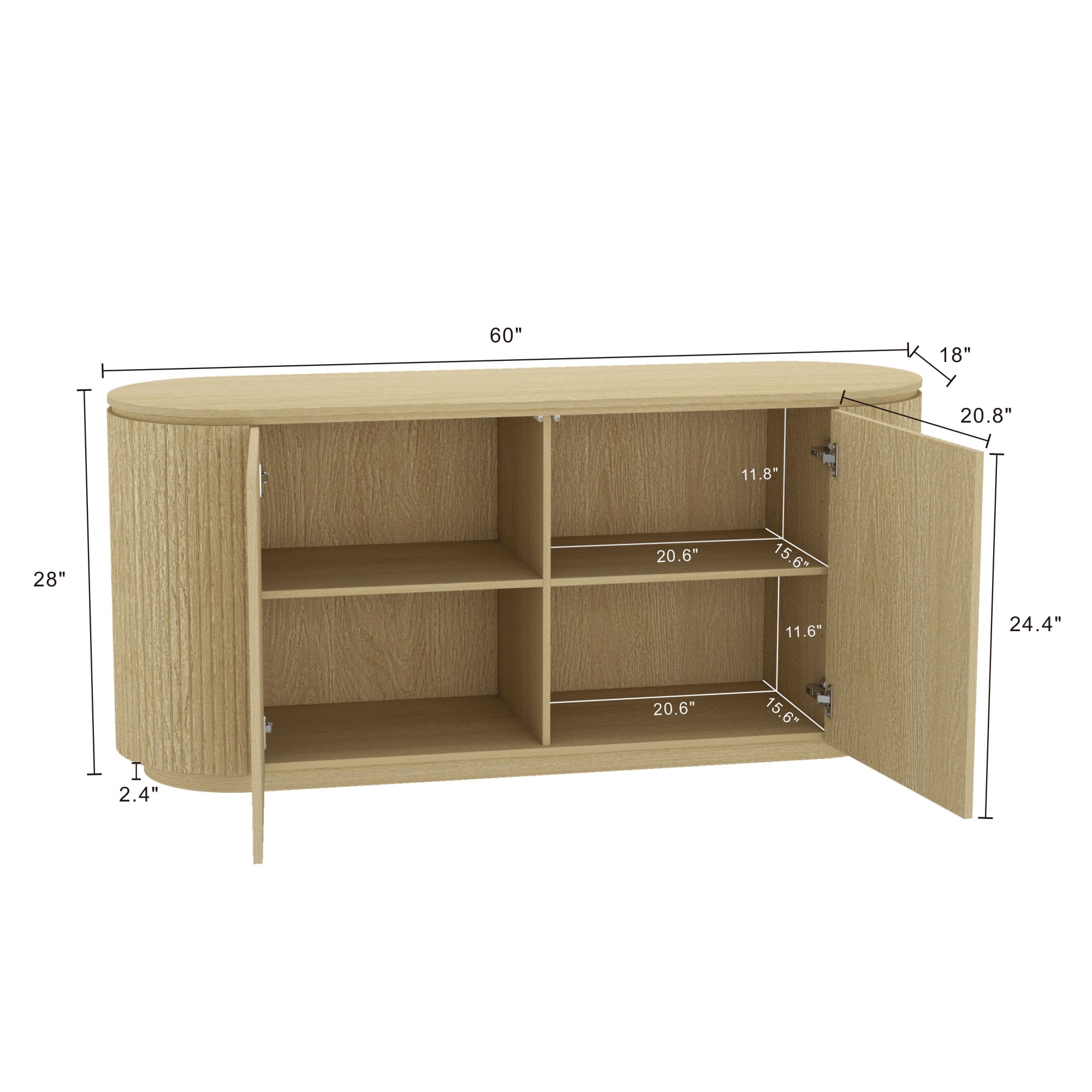 Olivia 60" Natural Oak Sideboard | Modern Wood Buffet & Storage Cabinet | MidinMod