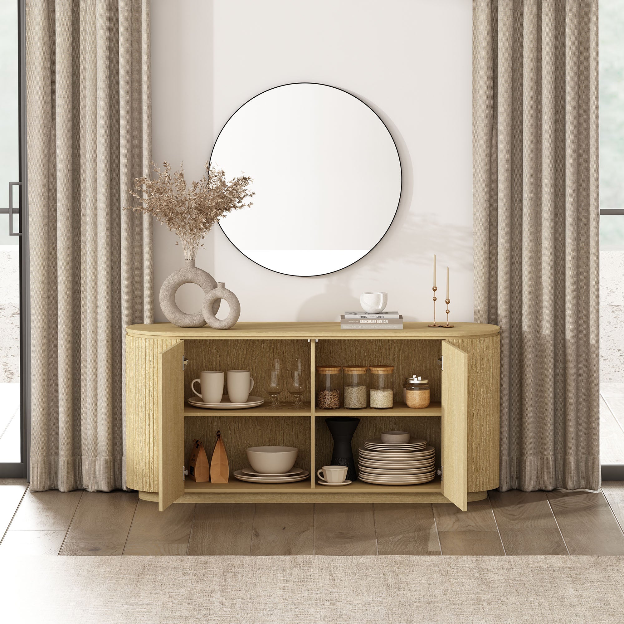 Olivia 60" Natural Oak Sideboard | Modern Wood Buffet & Storage Cabinet | MidinMod