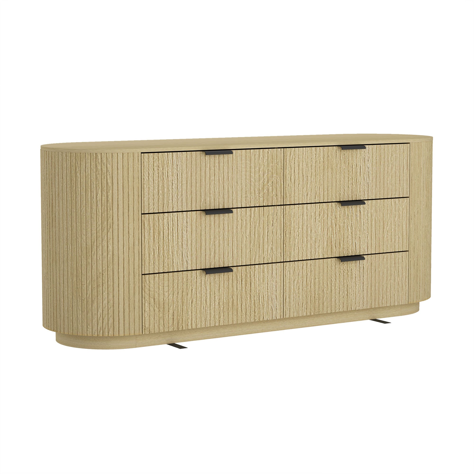 Olivia 71.3" Natural Oak & Gold Double Dresser | Modern Solid Wood Storage Chest | MidinMod