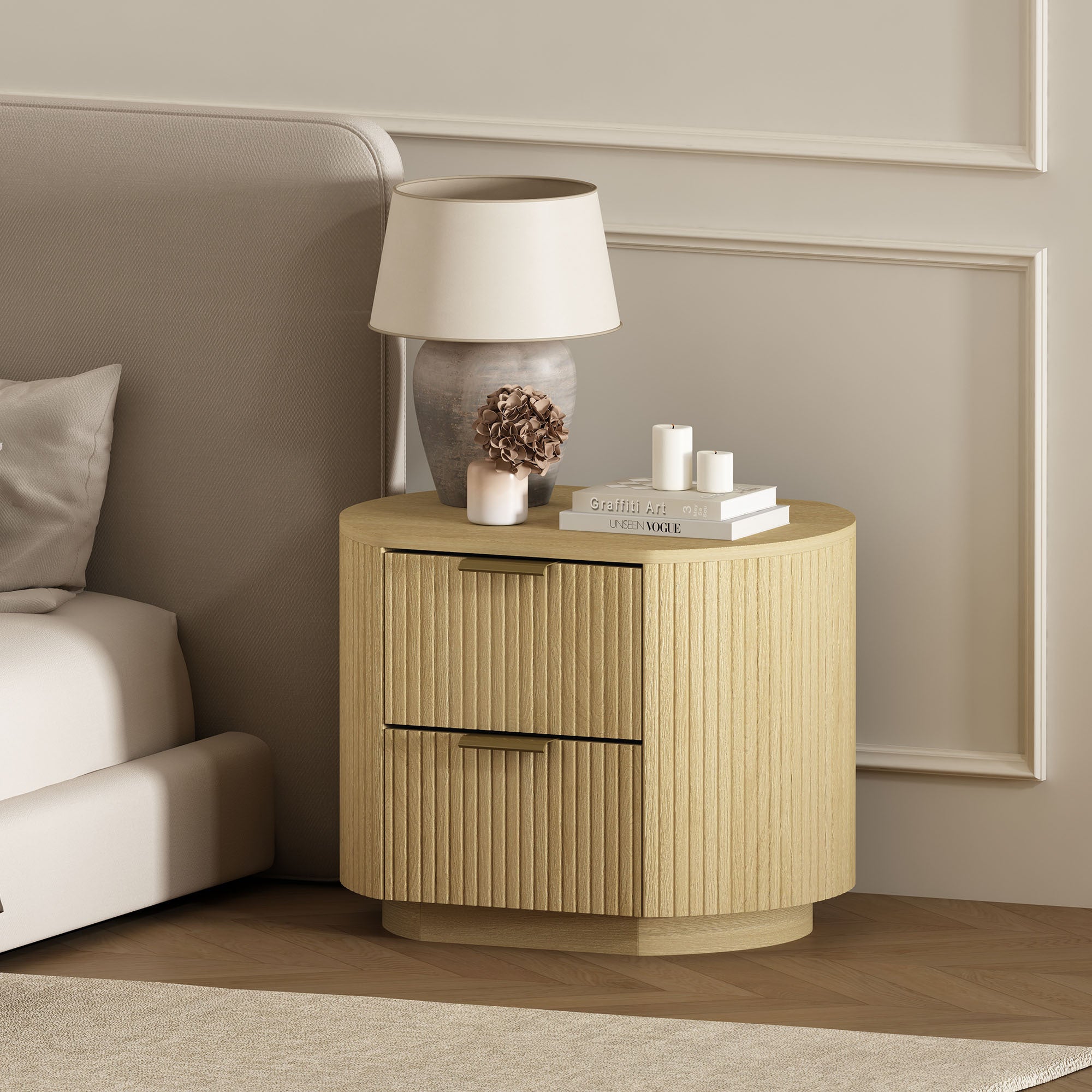 Olivia Natural Oak Nightstand | Modern Solid Wood Bedside Table | MidinMod