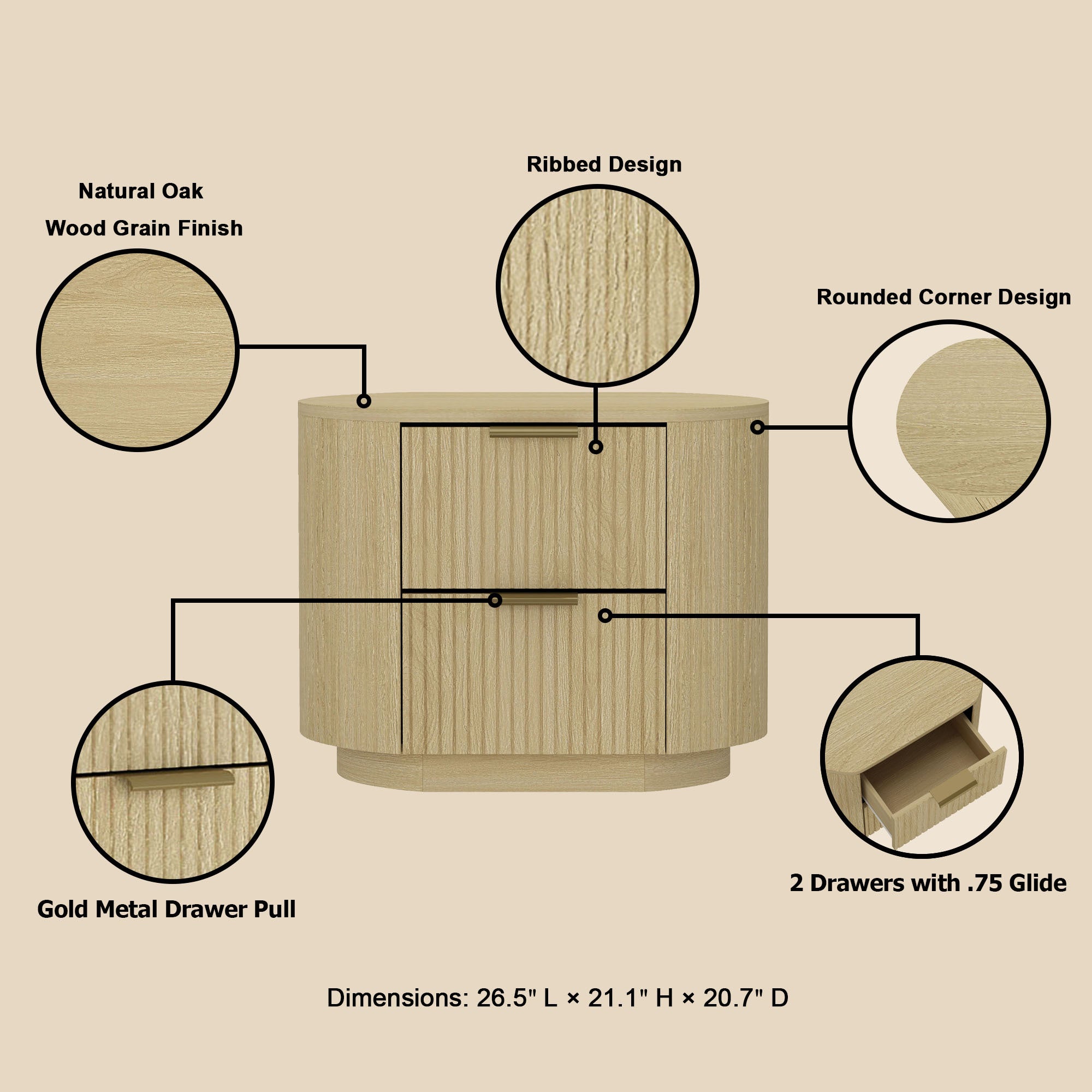 Olivia Natural Oak Nightstand | Modern Solid Wood Bedside Table | MidinMod