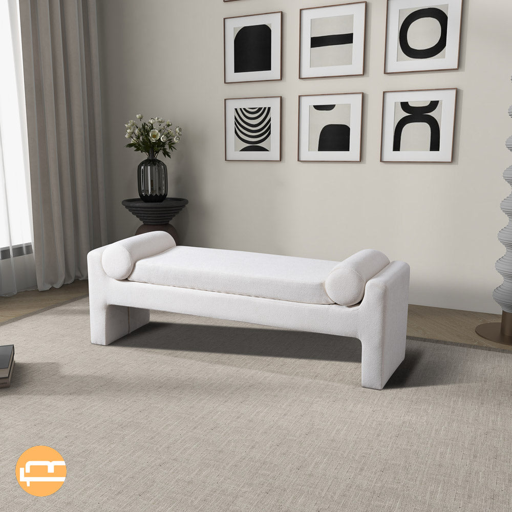 Orion White Boucle Bench - MidinMod