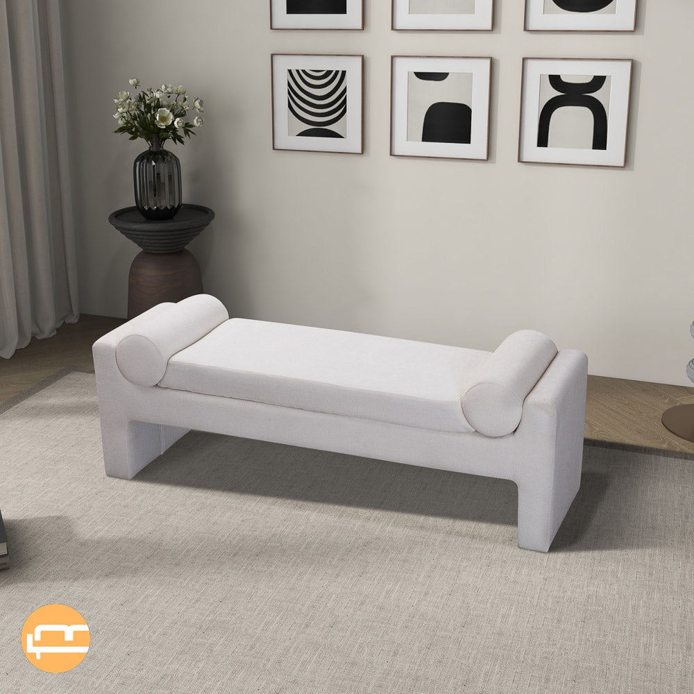 Orion White Boucle Bench - MidinMod