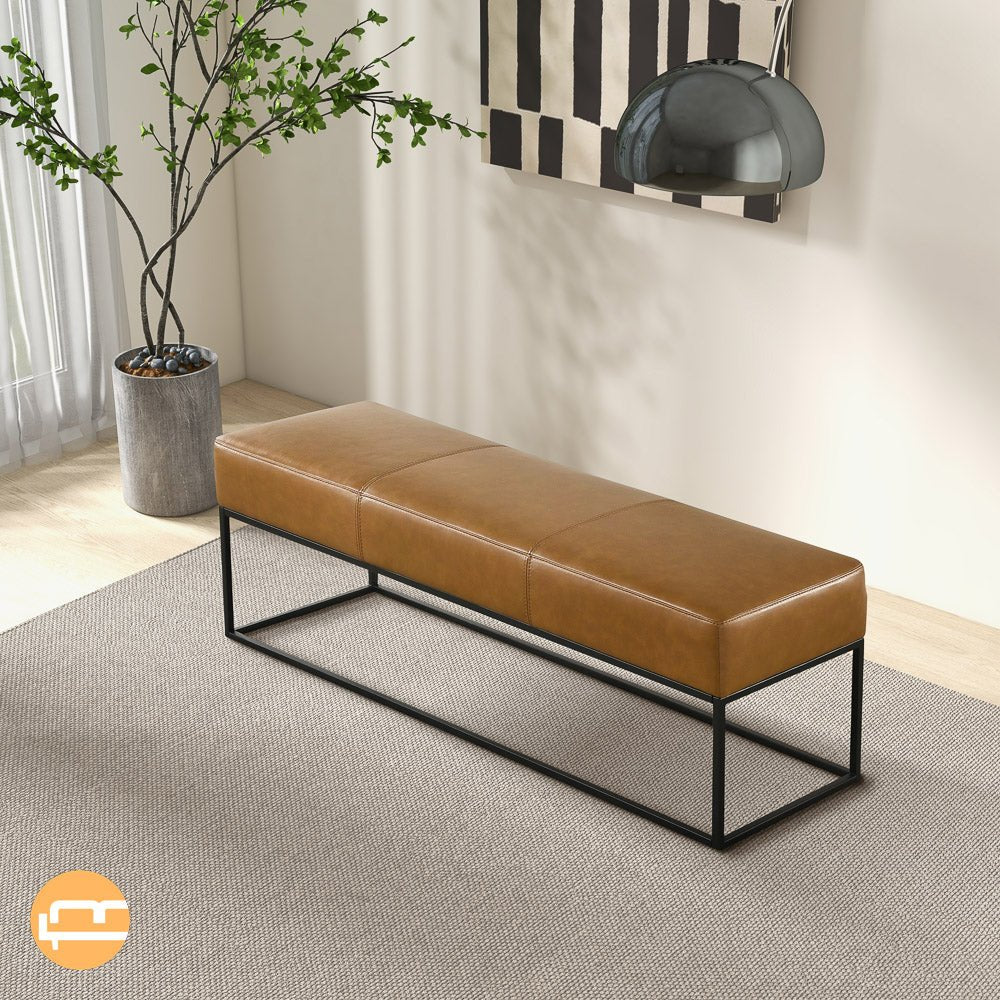 Palacios Tan Leather Bench - MidinMod