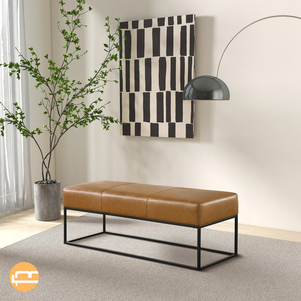 Palacios Tan Leather Bench - MidinMod