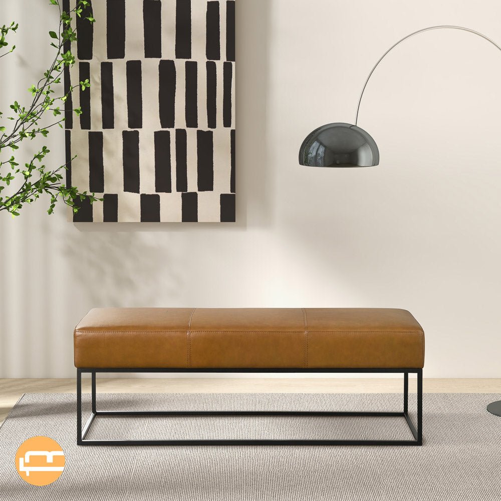 Palacios Tan Leather Bench - MidinMod