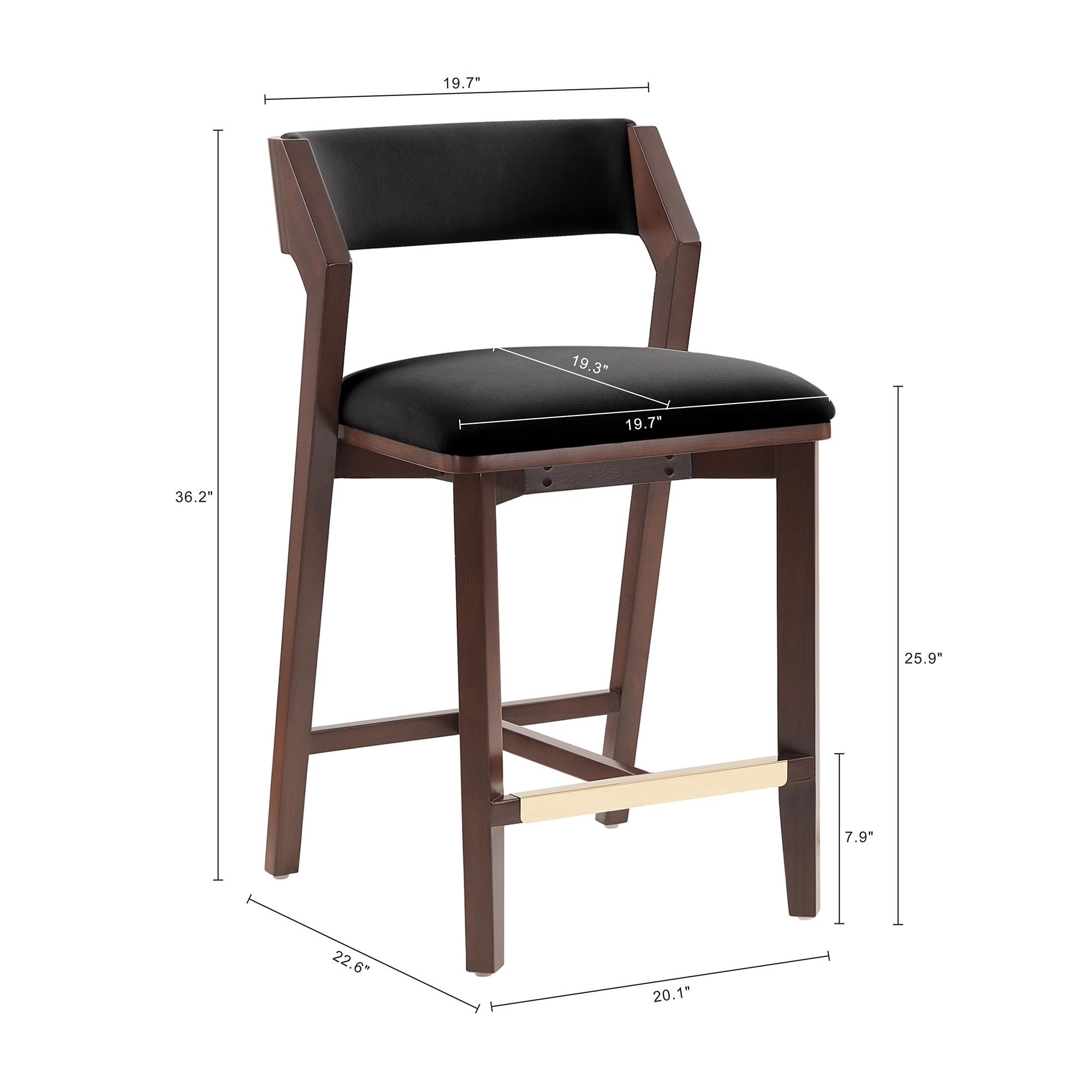 Patricia Velvet Counter Stool with Backrest - Black | MidinMod