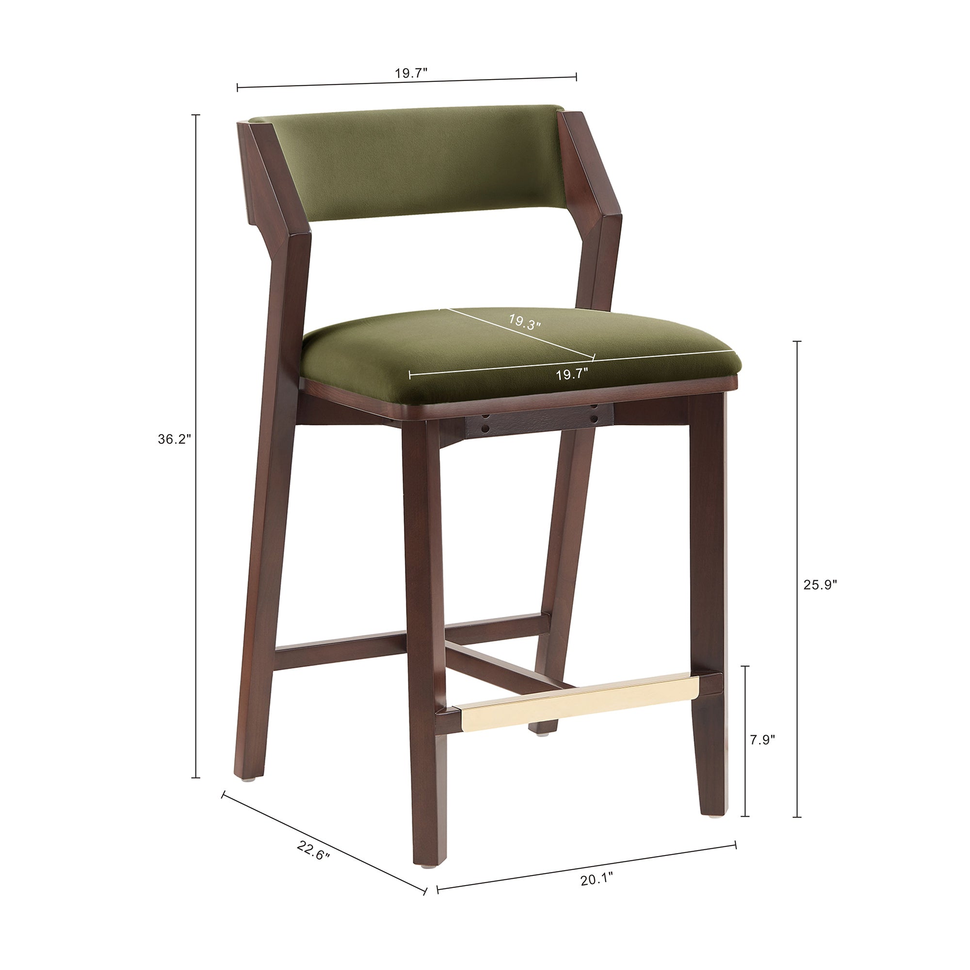 Patricia Velvet Counter Stool with Backrest - Turtle Green | MidinMod