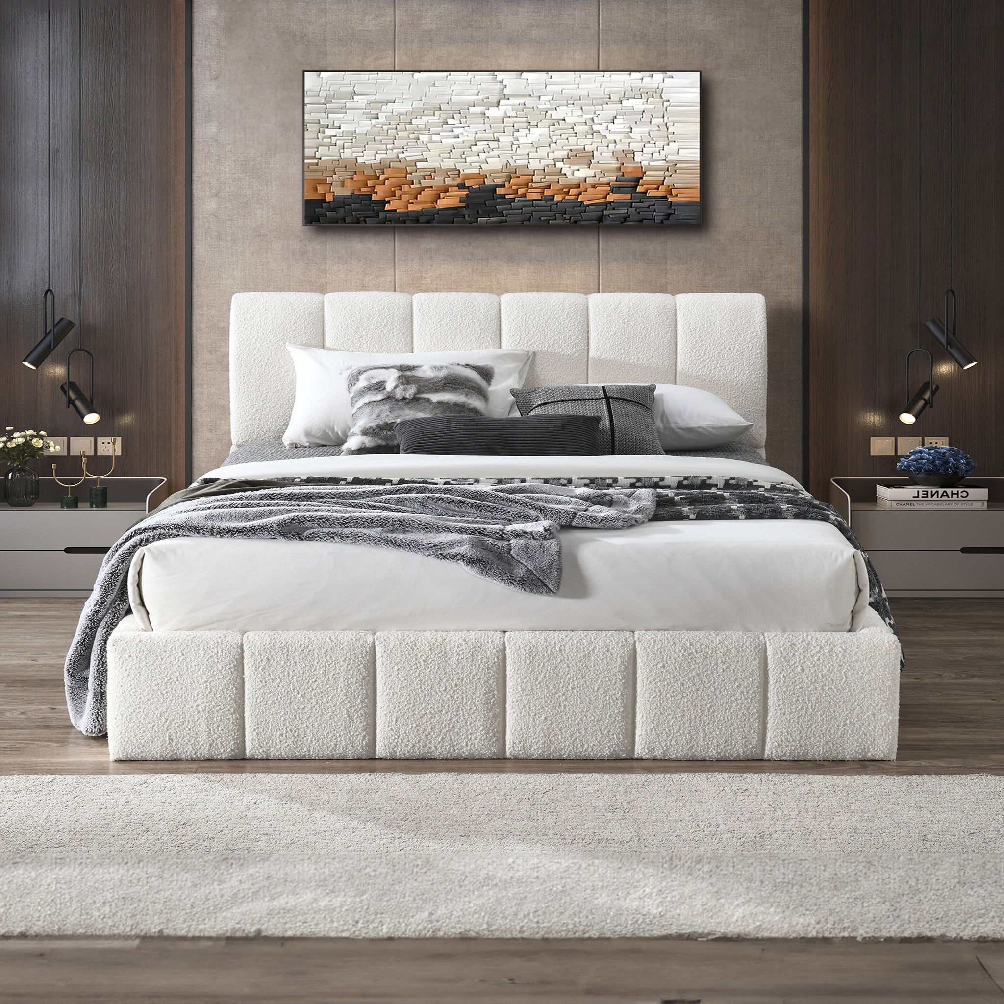 Pearce White Boucle King Bed - MidinMod