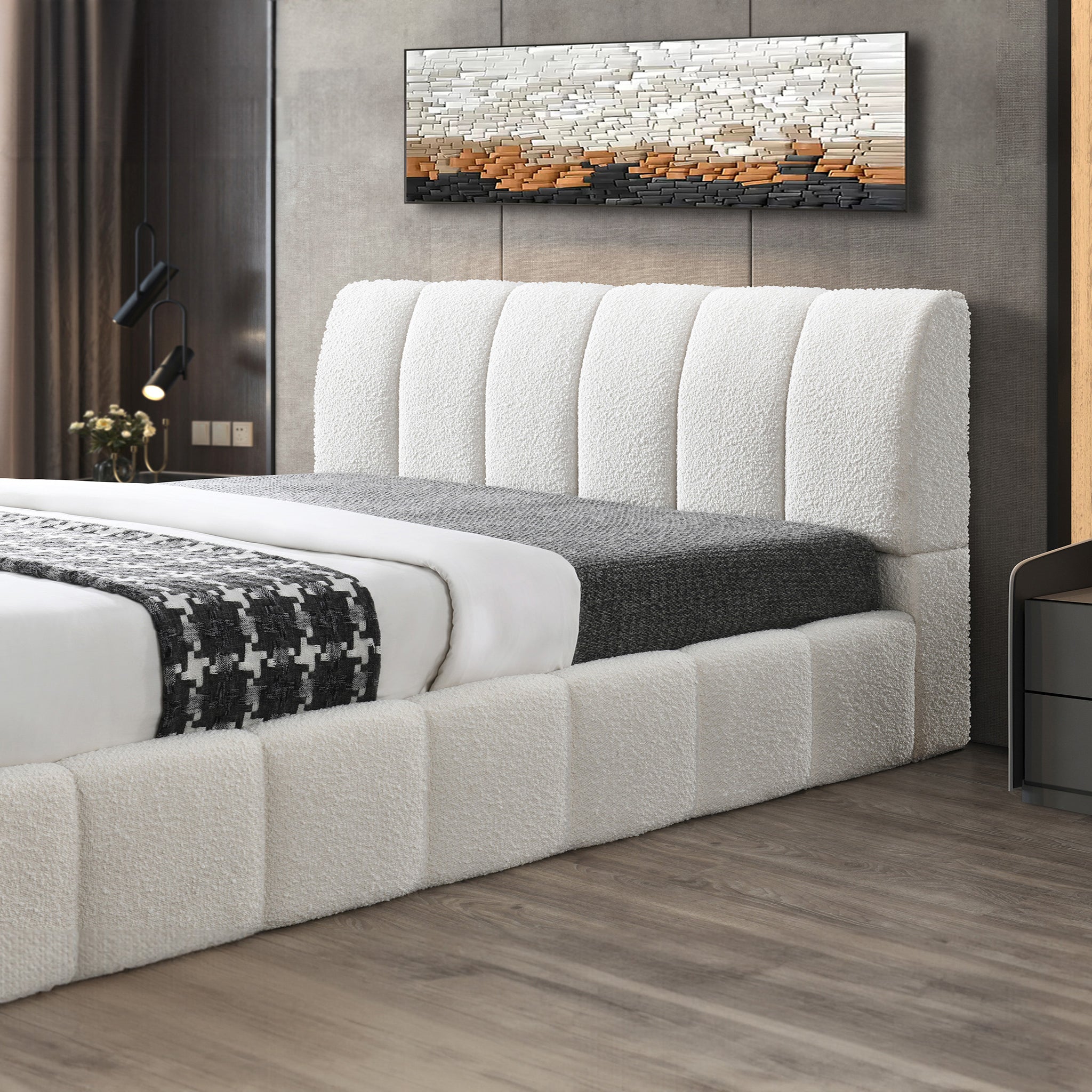 Pearce White Boucle King Bed - MidinMod