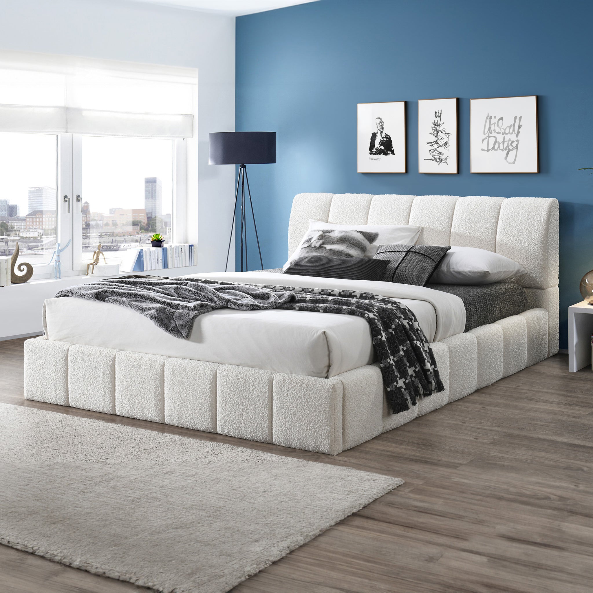 Pearce White Boucle King Bed - MidinMod