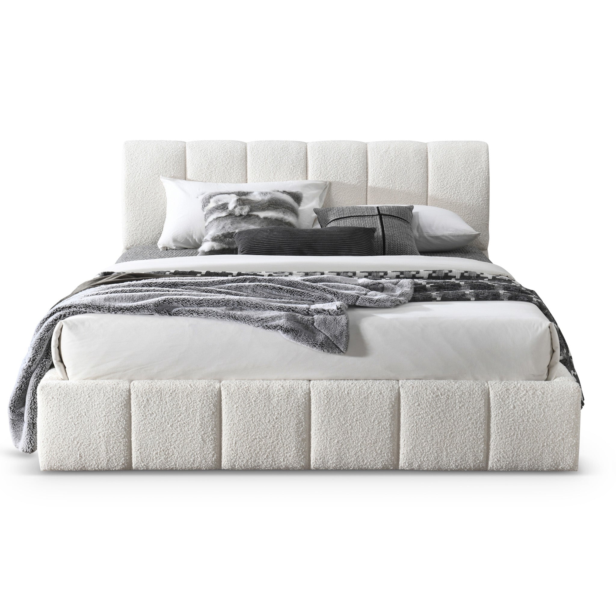 Pearce White Boucle King Bed - MidinMod