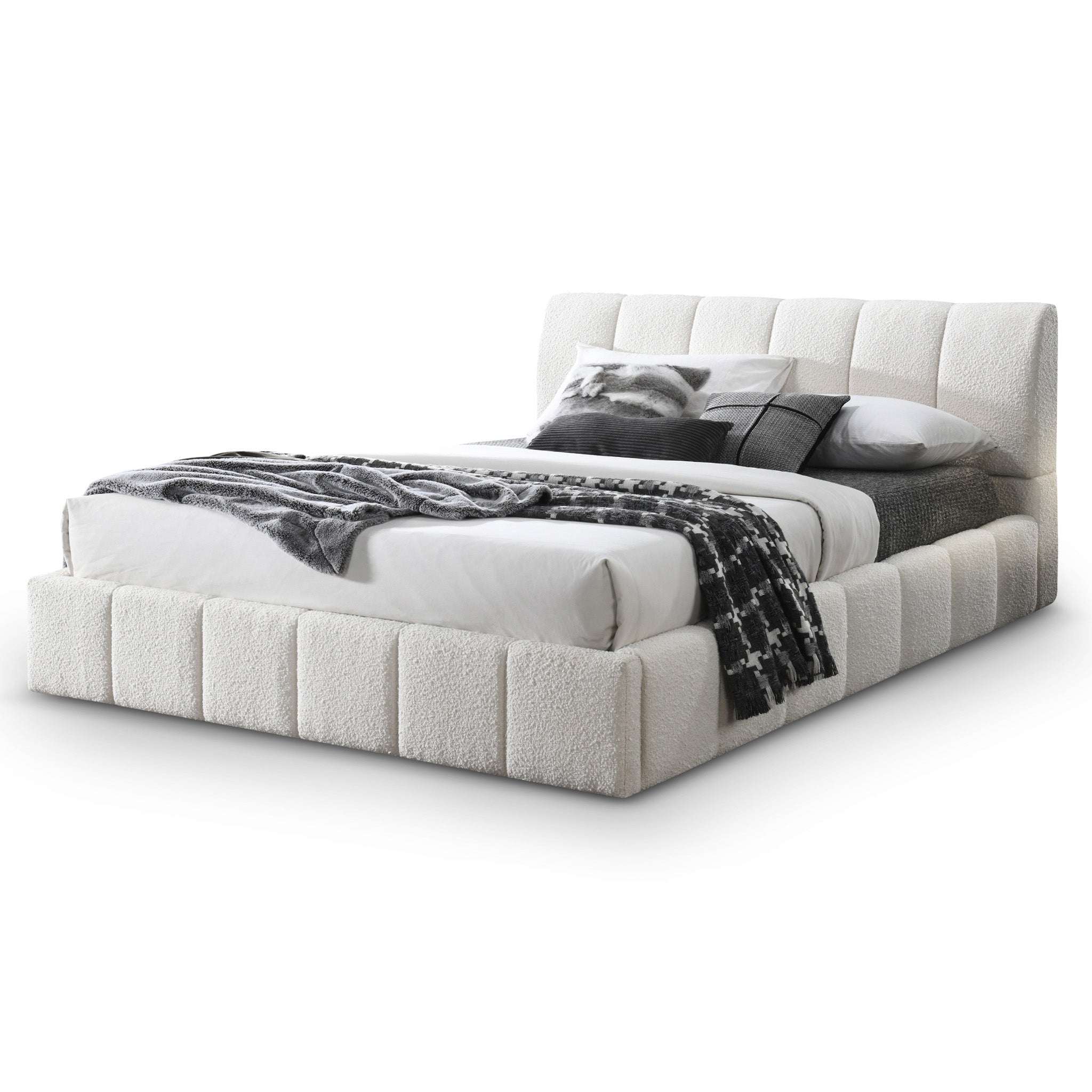 Pearce White Boucle King Bed - MidinMod