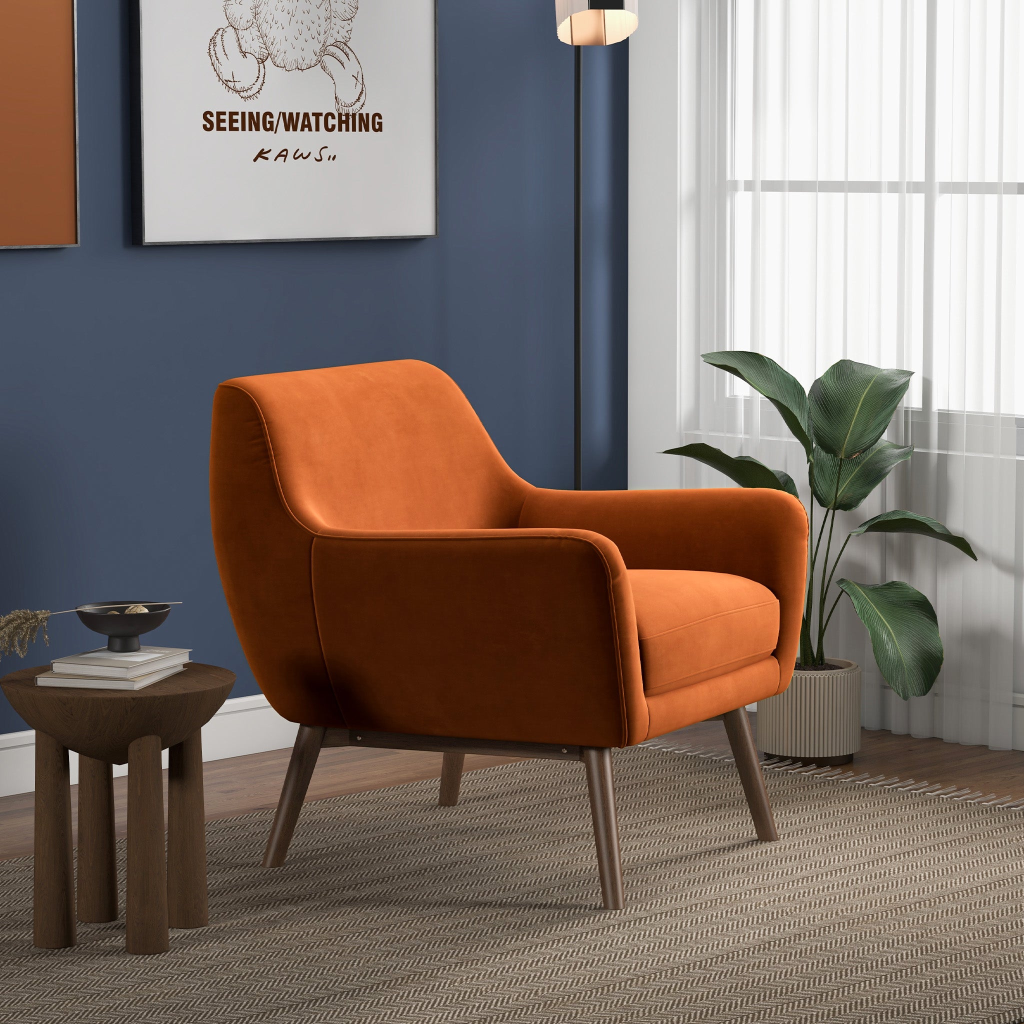 Penny Orange Velvet Lounge Chair - MidinMod