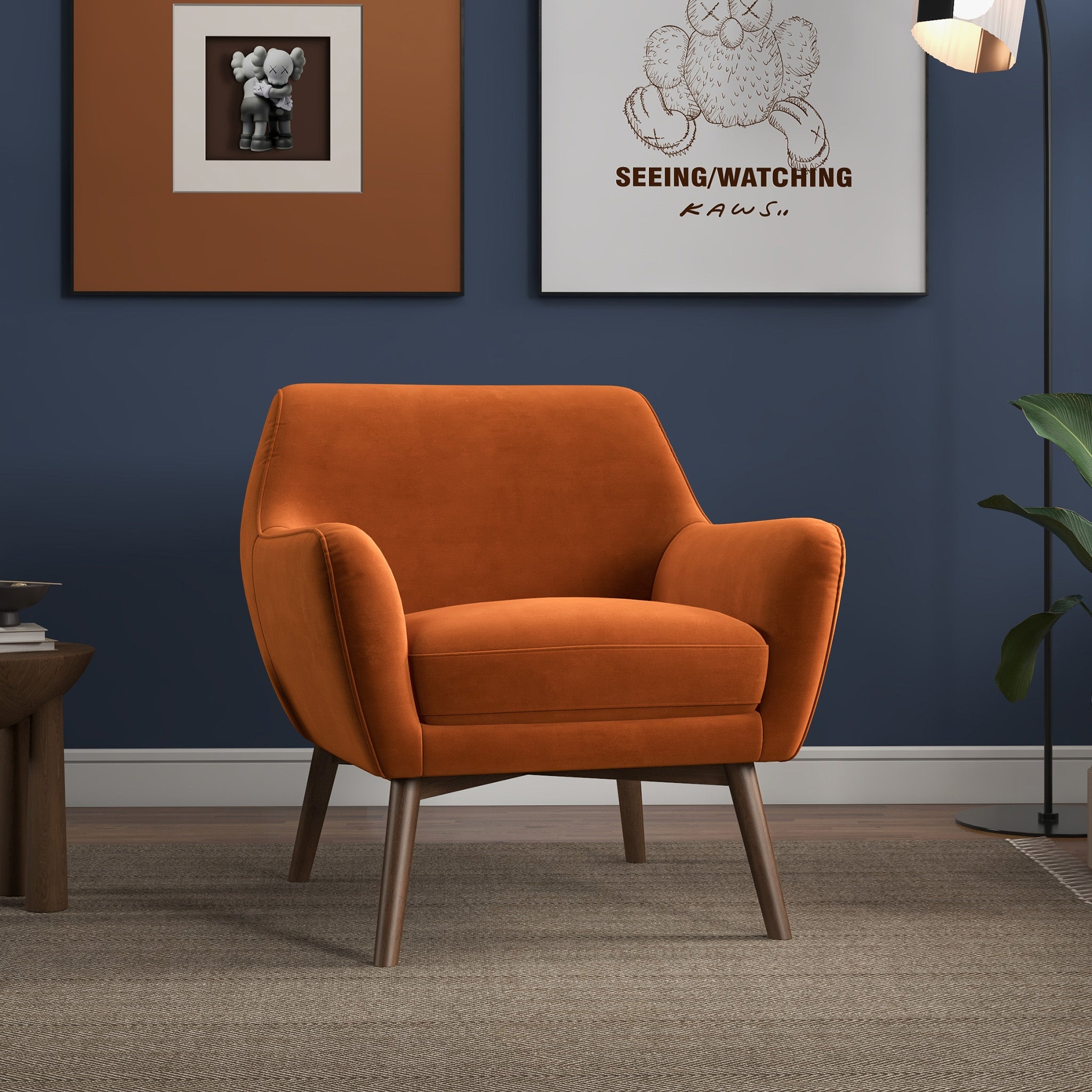 Penny Orange Velvet Lounge Chair - MidinMod