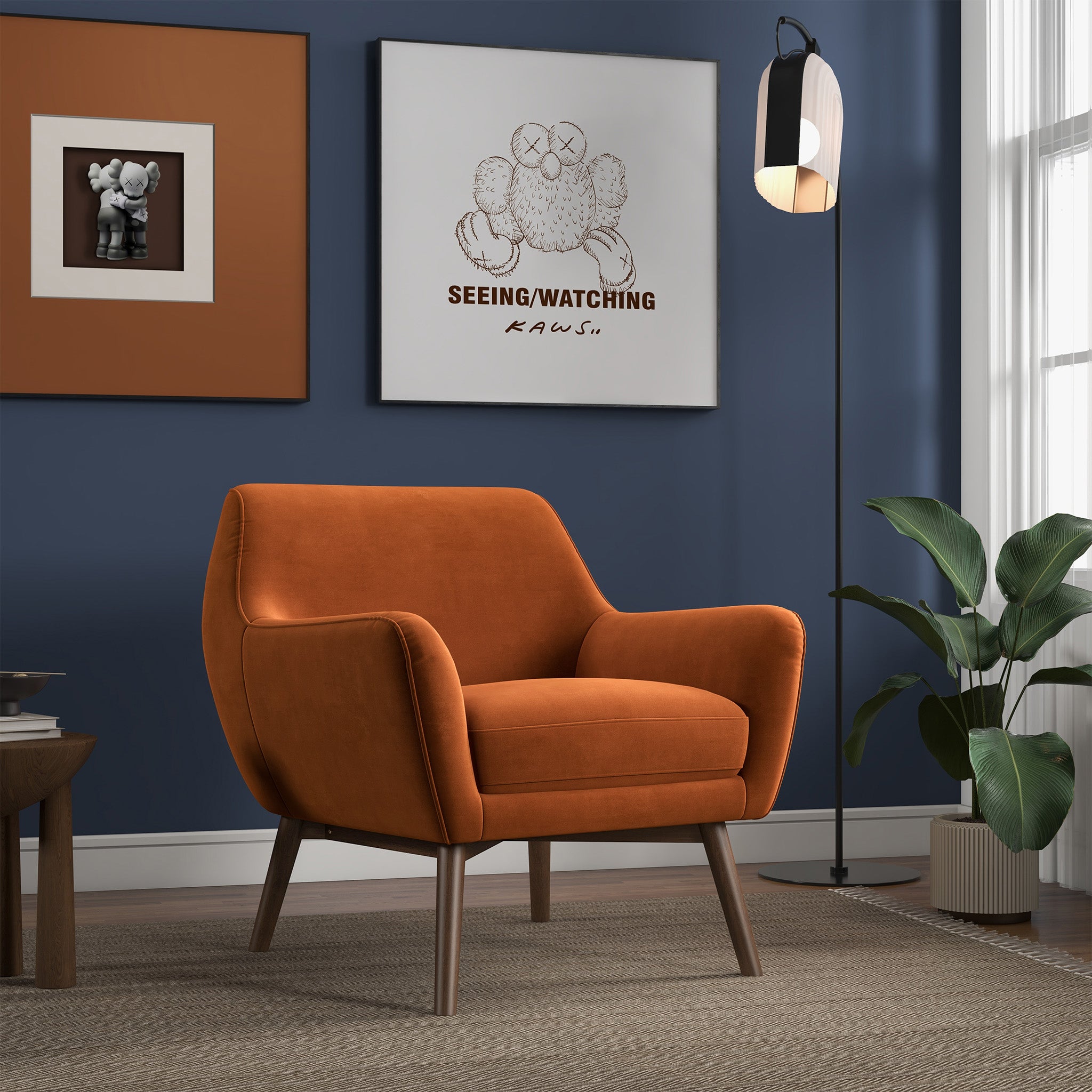 Penny Orange Velvet Lounge Chair - MidinMod