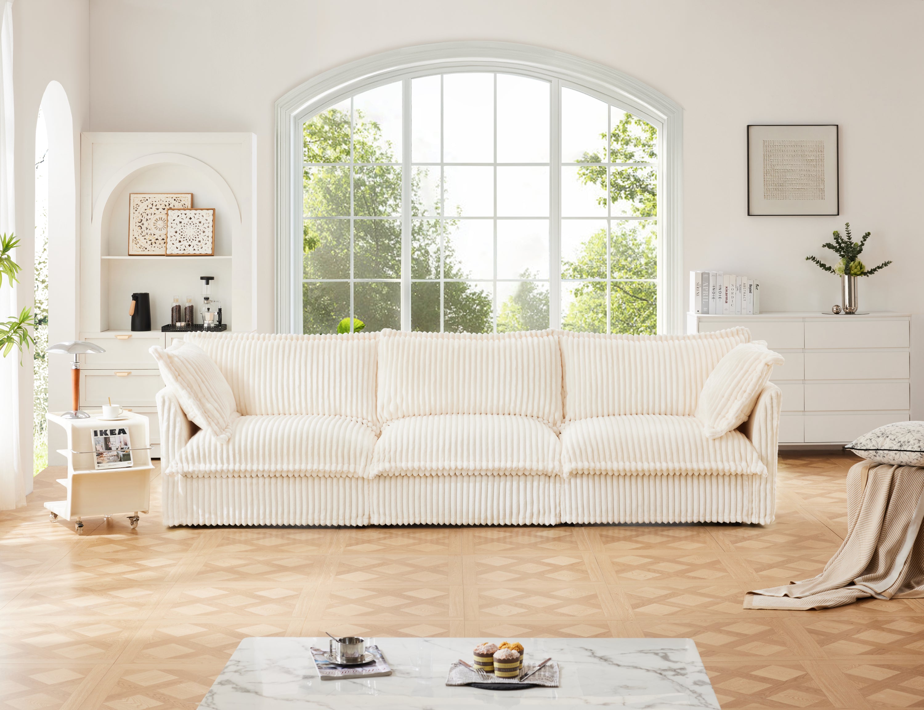 Pierce Modern Cream Corduroy 3-Seater Cloud Sofa - MidinMod