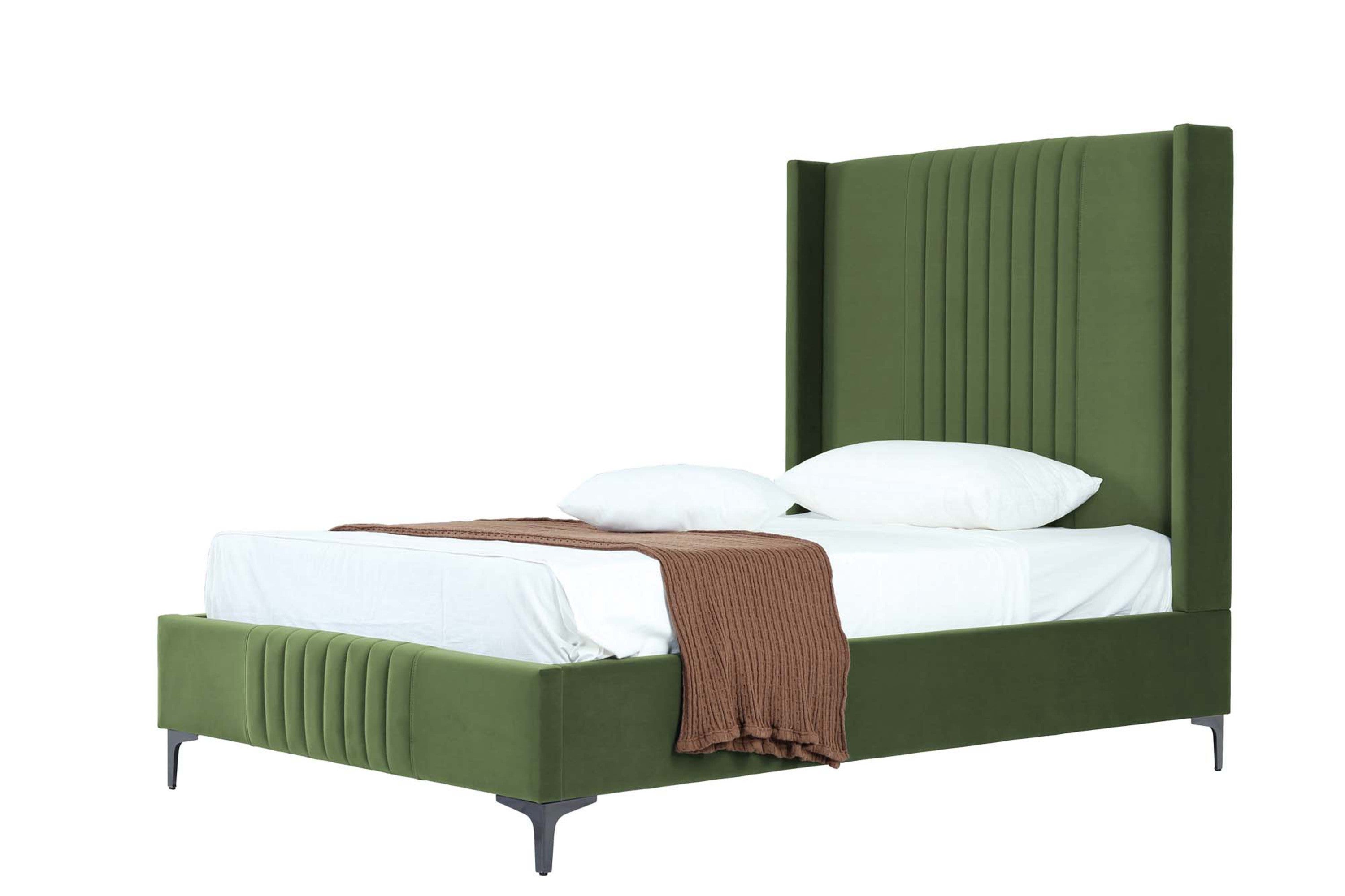 Promenade 53" Bed in Moss Green | Modern Upholstered Velvet Platform Bed | MidinMod