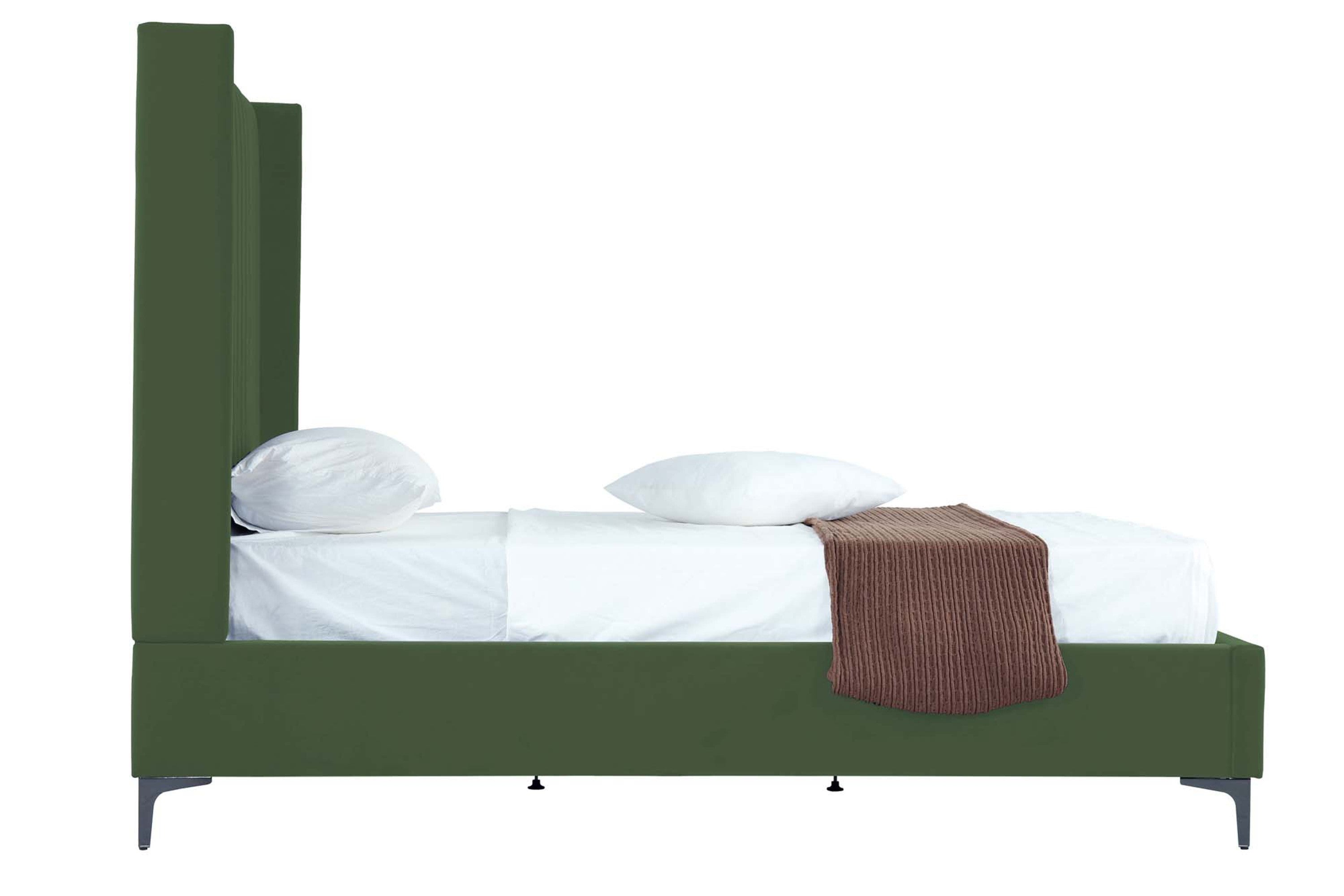 Promenade 53" Bed in Moss Green | Modern Upholstered Velvet Platform Bed | MidinMod