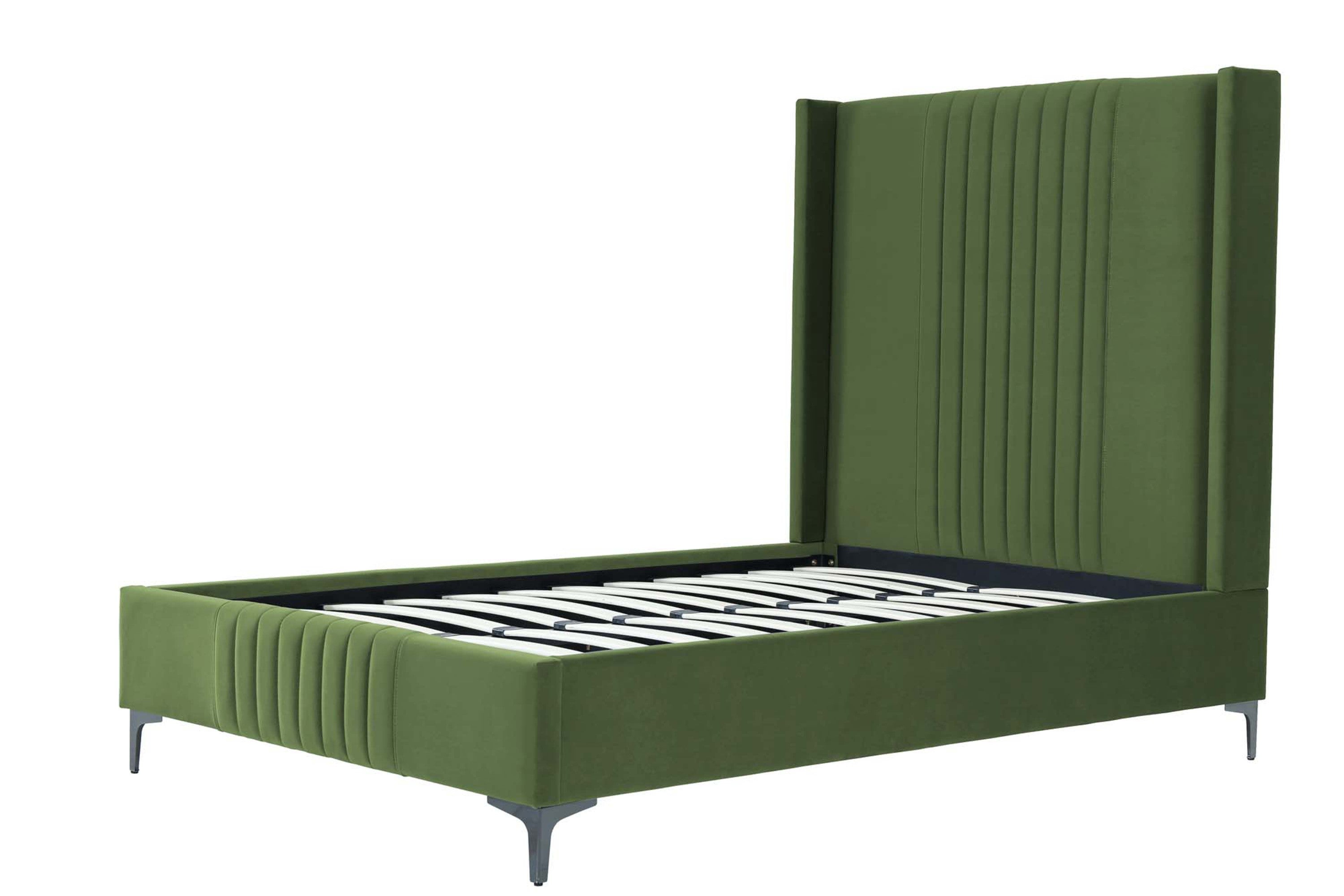 Promenade 53" Bed in Moss Green | Modern Upholstered Velvet Platform Bed | MidinMod