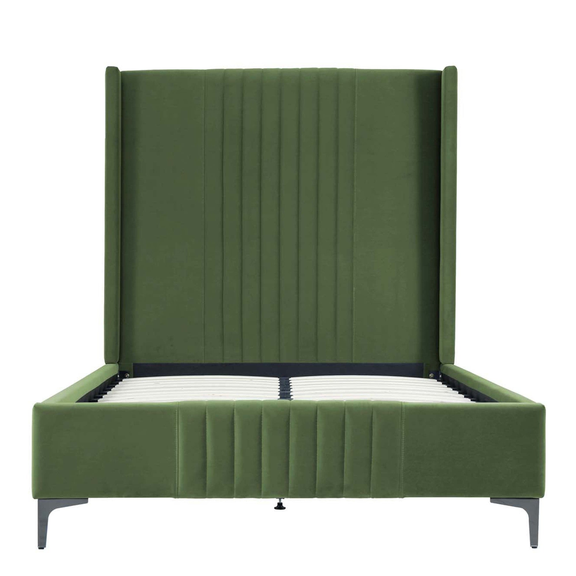 Promenade 53" Bed in Moss Green | Modern Upholstered Velvet Platform Bed | MidinMod