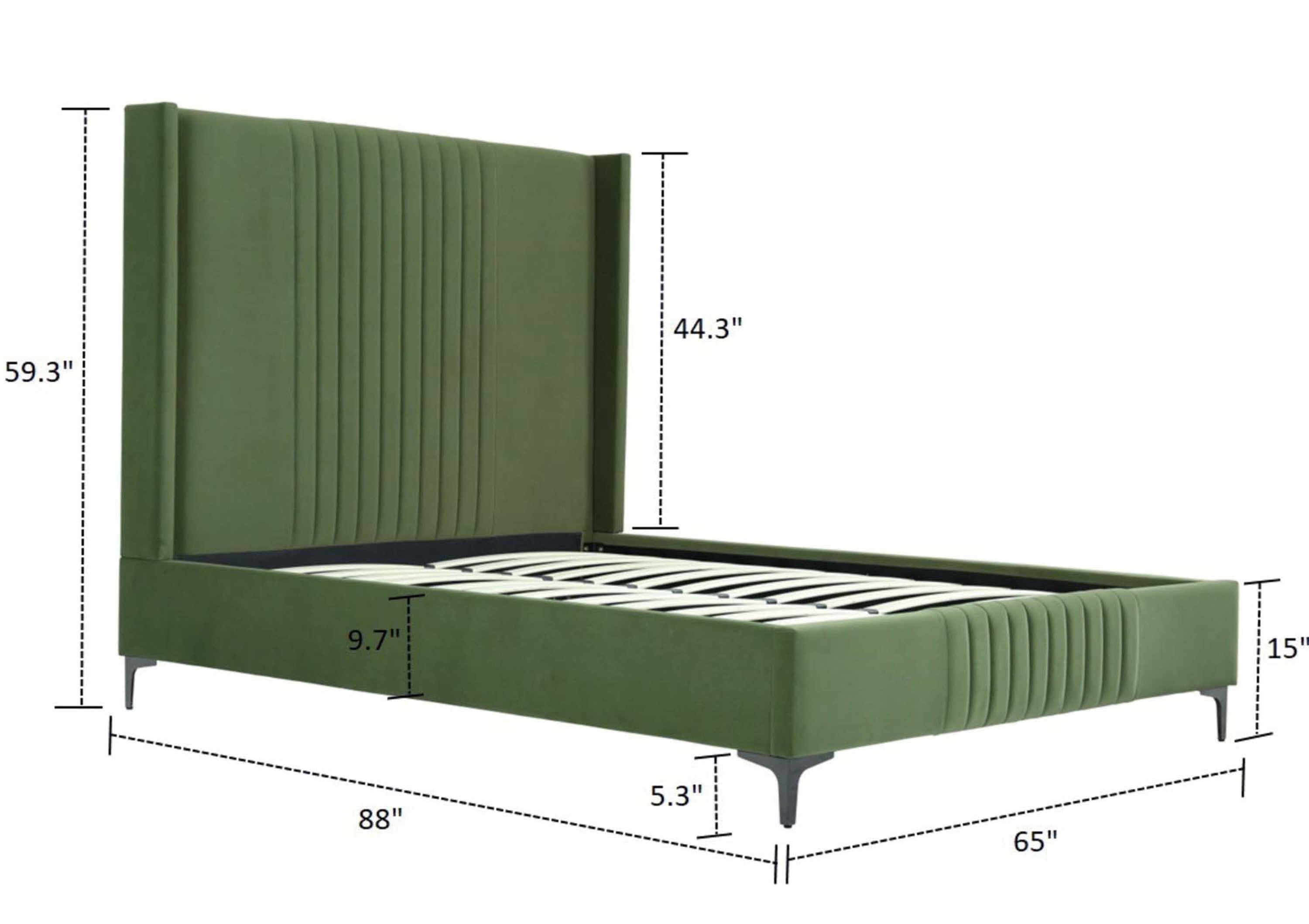Promenade Queen Bed in Moss Green | Modern Upholstered Velvet Bed Frame | MidinMod