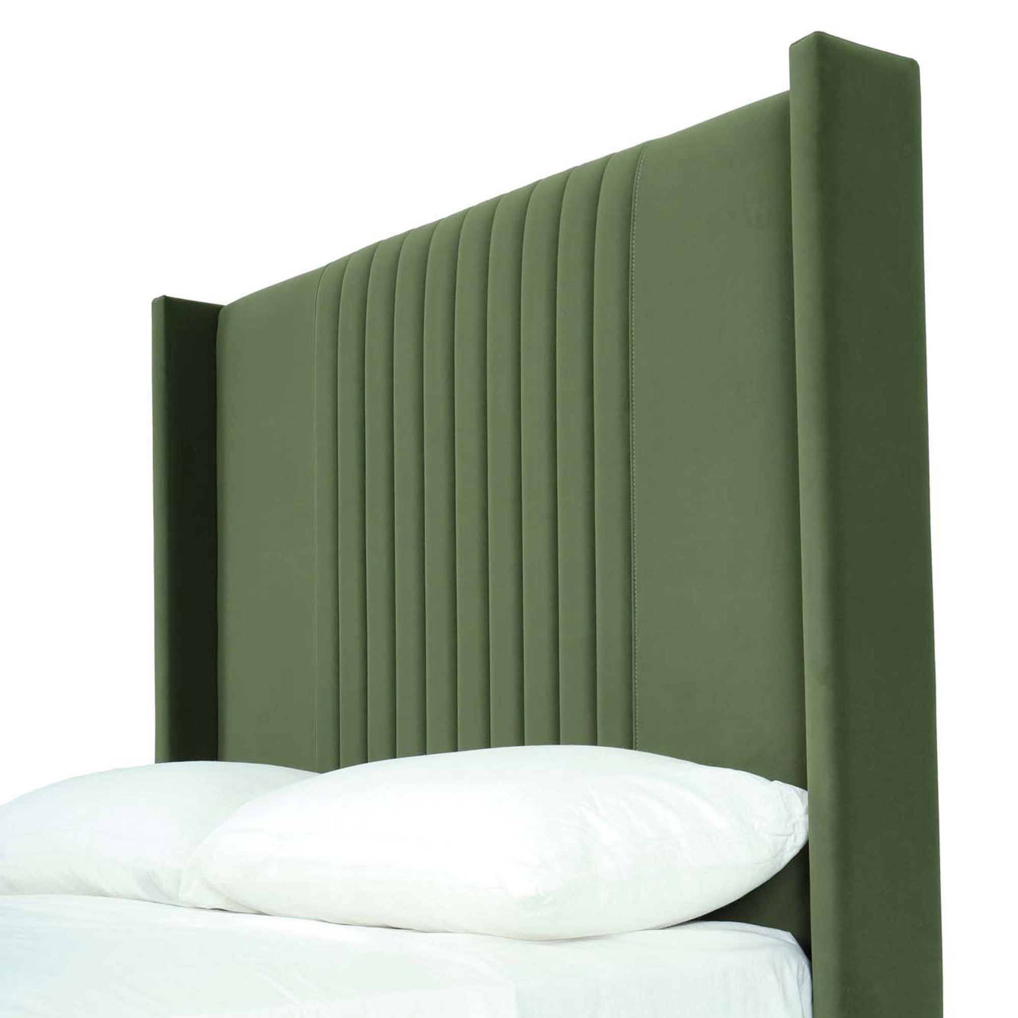 Promenade Queen Bed in Moss Green | Modern Upholstered Velvet Bed Frame | MidinMod