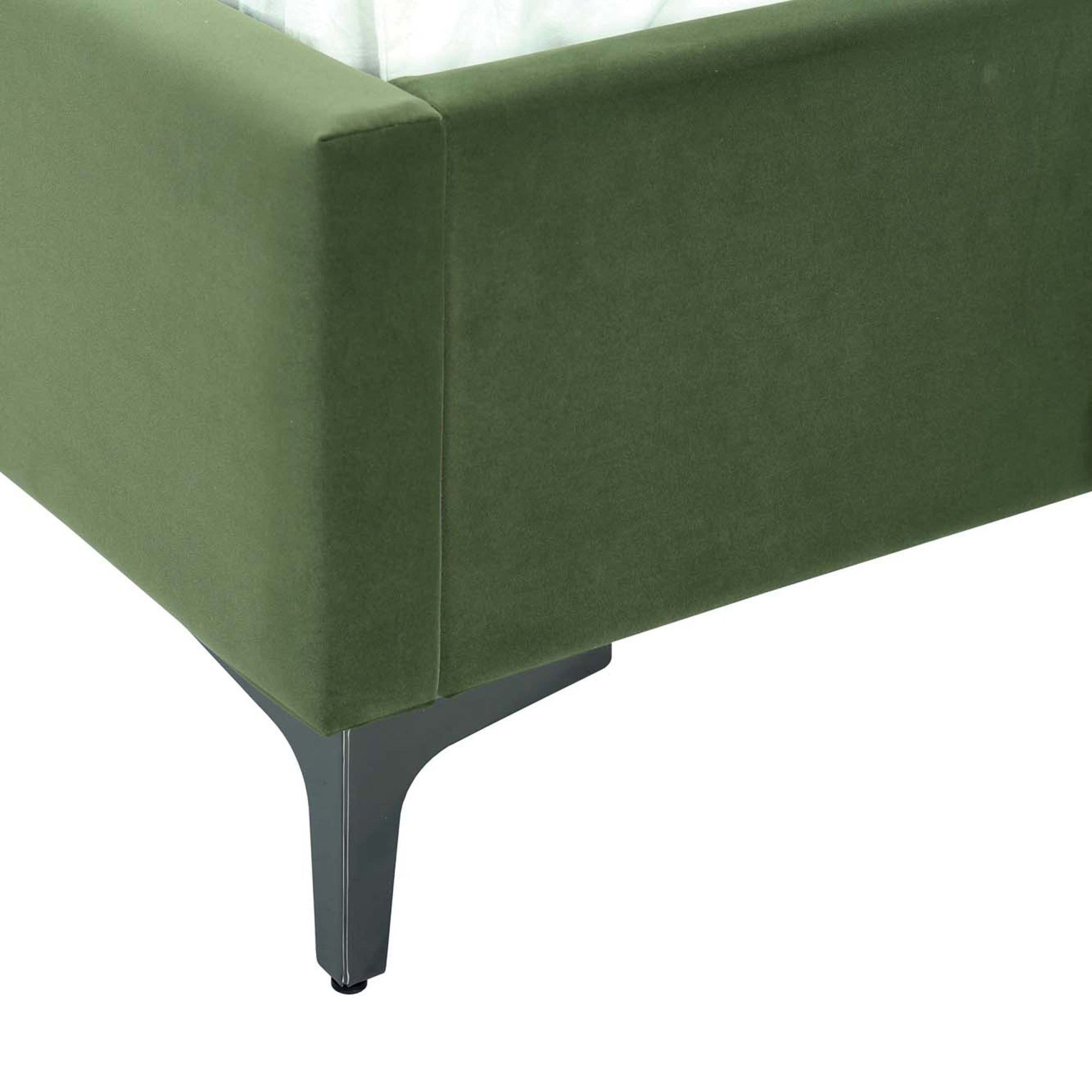 Promenade Queen Bed in Moss Green | Modern Upholstered Velvet Bed Frame | MidinMod