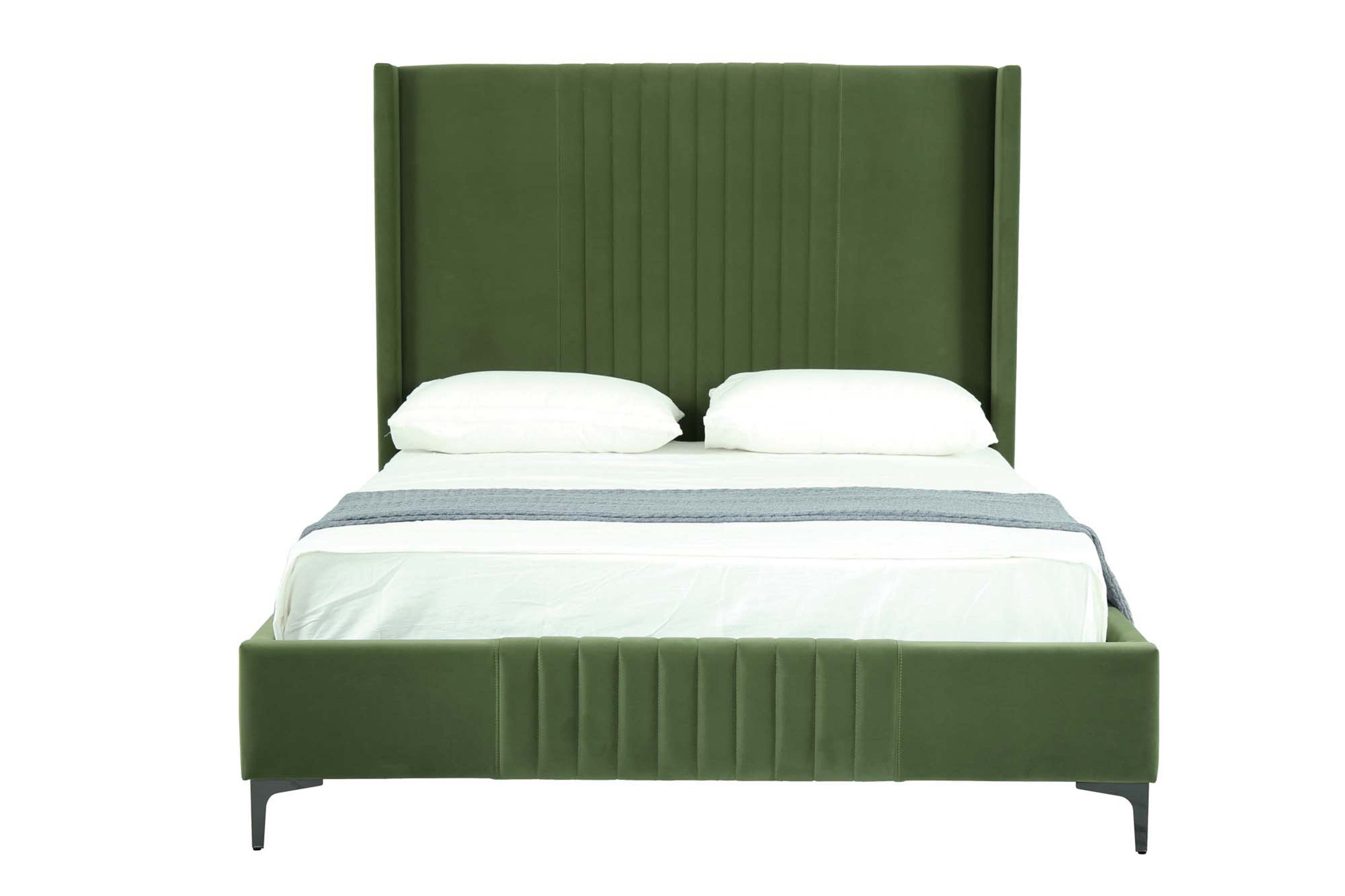 Promenade Queen Bed in Moss Green | Modern Upholstered Velvet Bed Frame | MidinMod