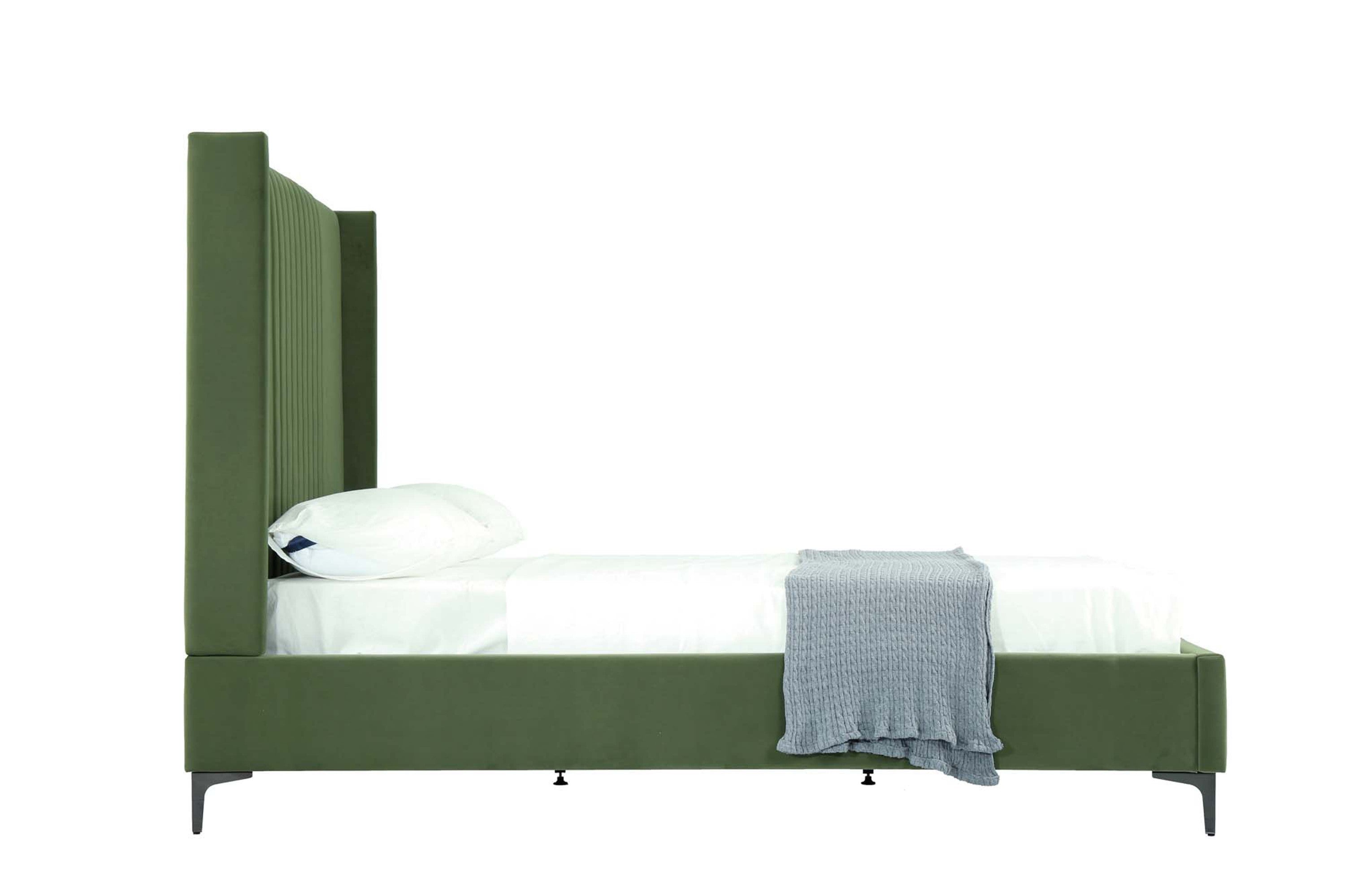 Promenade Queen Bed in Moss Green | Modern Upholstered Velvet Bed Frame | MidinMod