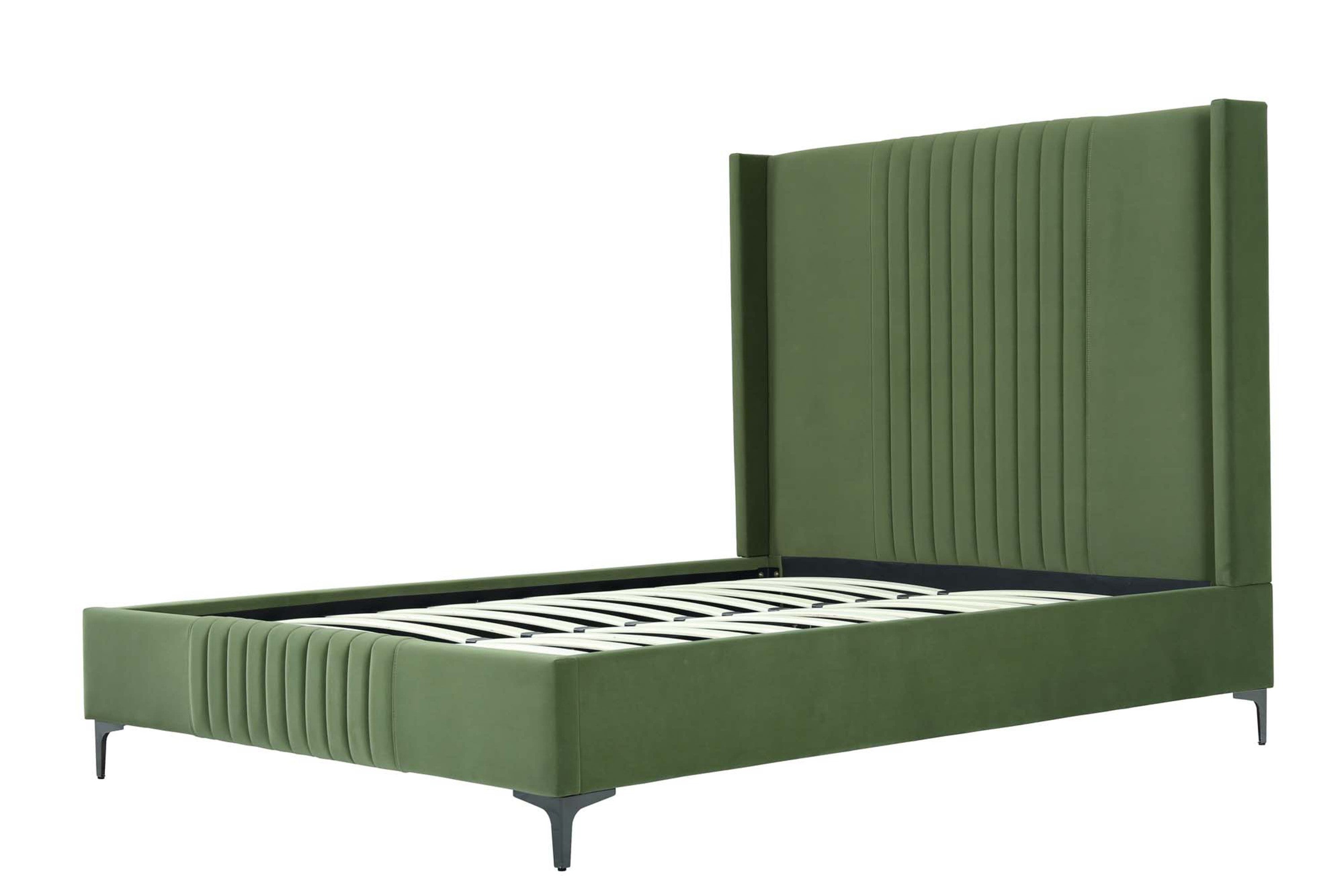 Promenade Queen Bed in Moss Green | Modern Upholstered Velvet Bed Frame | MidinMod