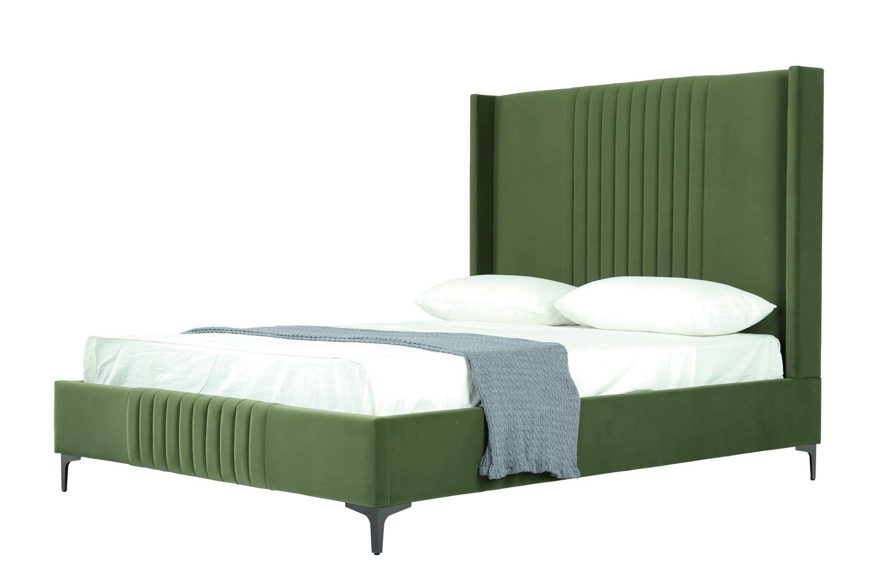 Promenade Queen Bed in Moss Green | Modern Upholstered Velvet Bed Frame | MidinMod