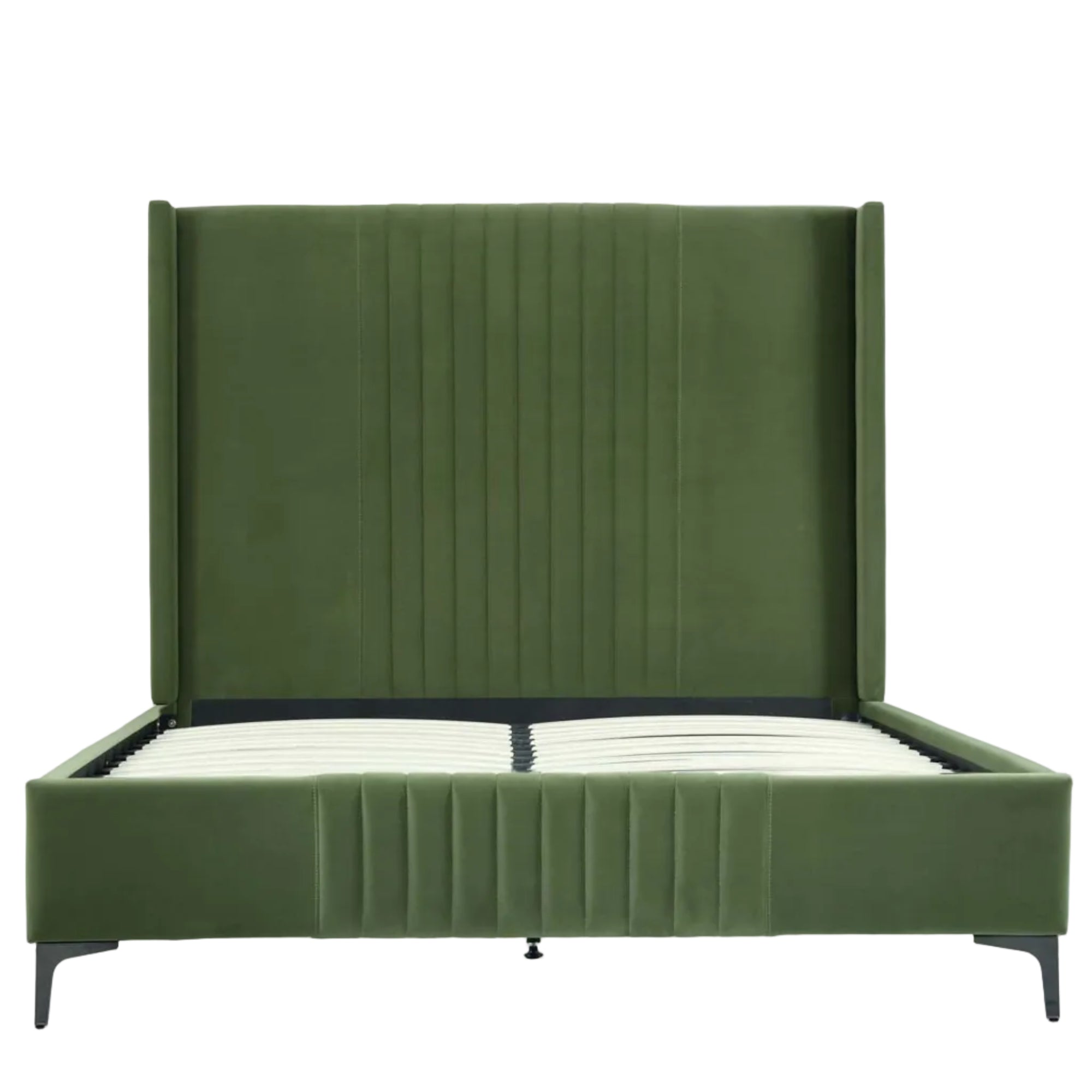 Promenade Queen Bed in Moss Green | Modern Upholstered Velvet Bed Frame | MidinMod