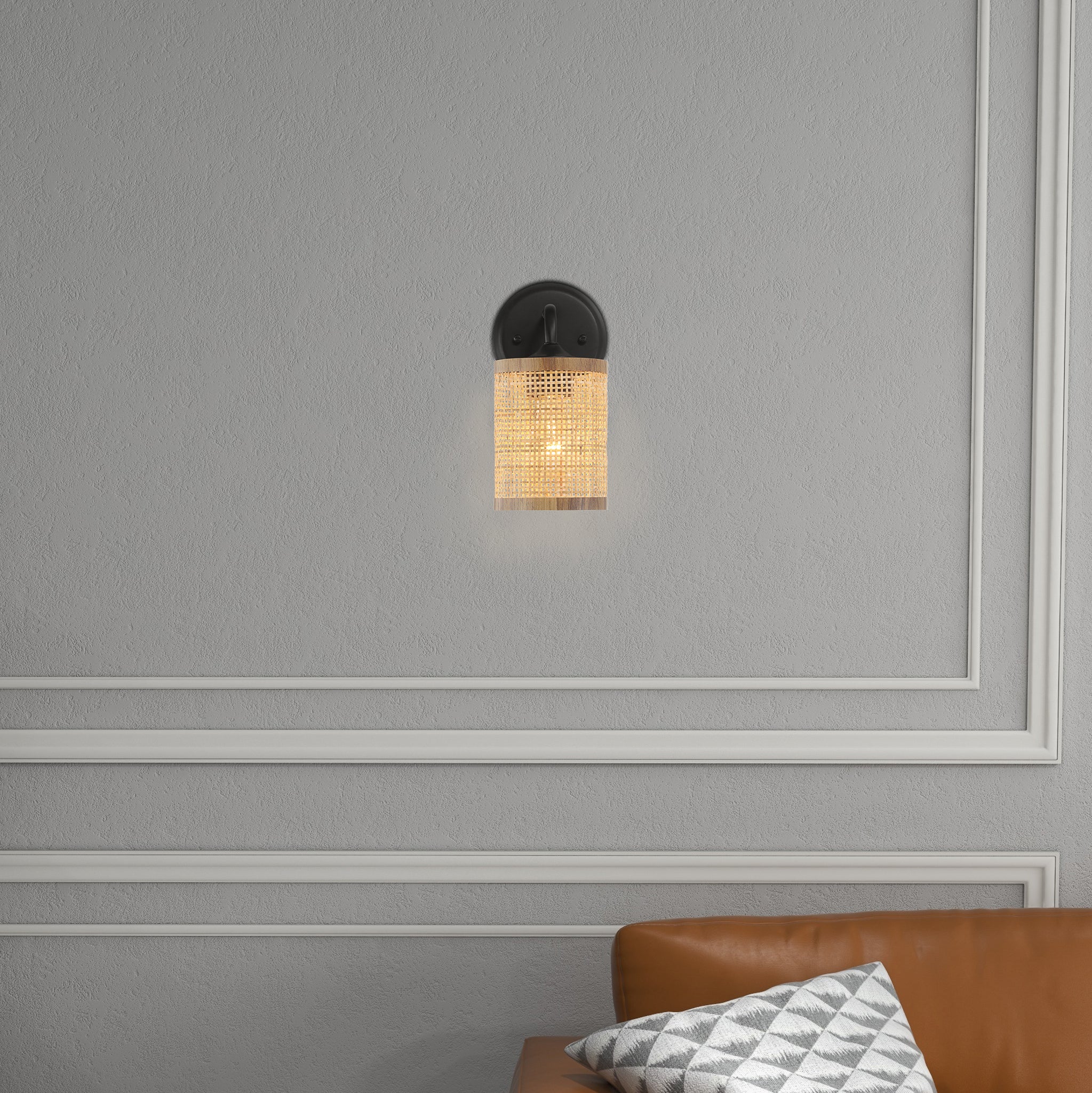 Reef Single Lights Wall Sconce With Natural Rattan Shade Rustic Wicker Wall Light - MidinMod