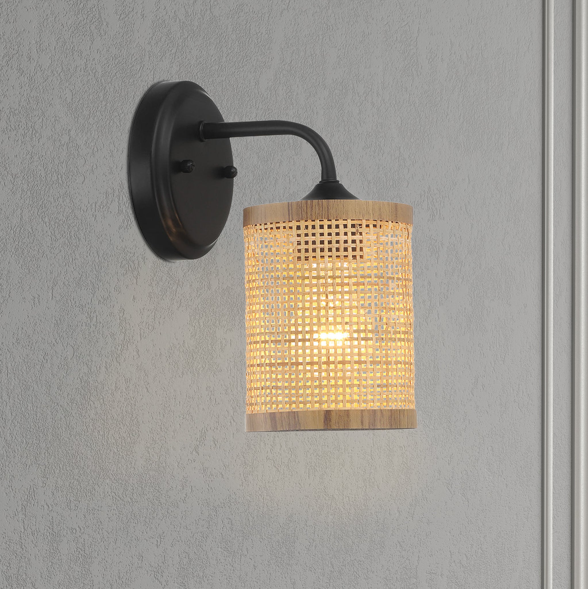 Reef Single Lights Wall Sconce With Natural Rattan Shade Rustic Wicker Wall Light - MidinMod