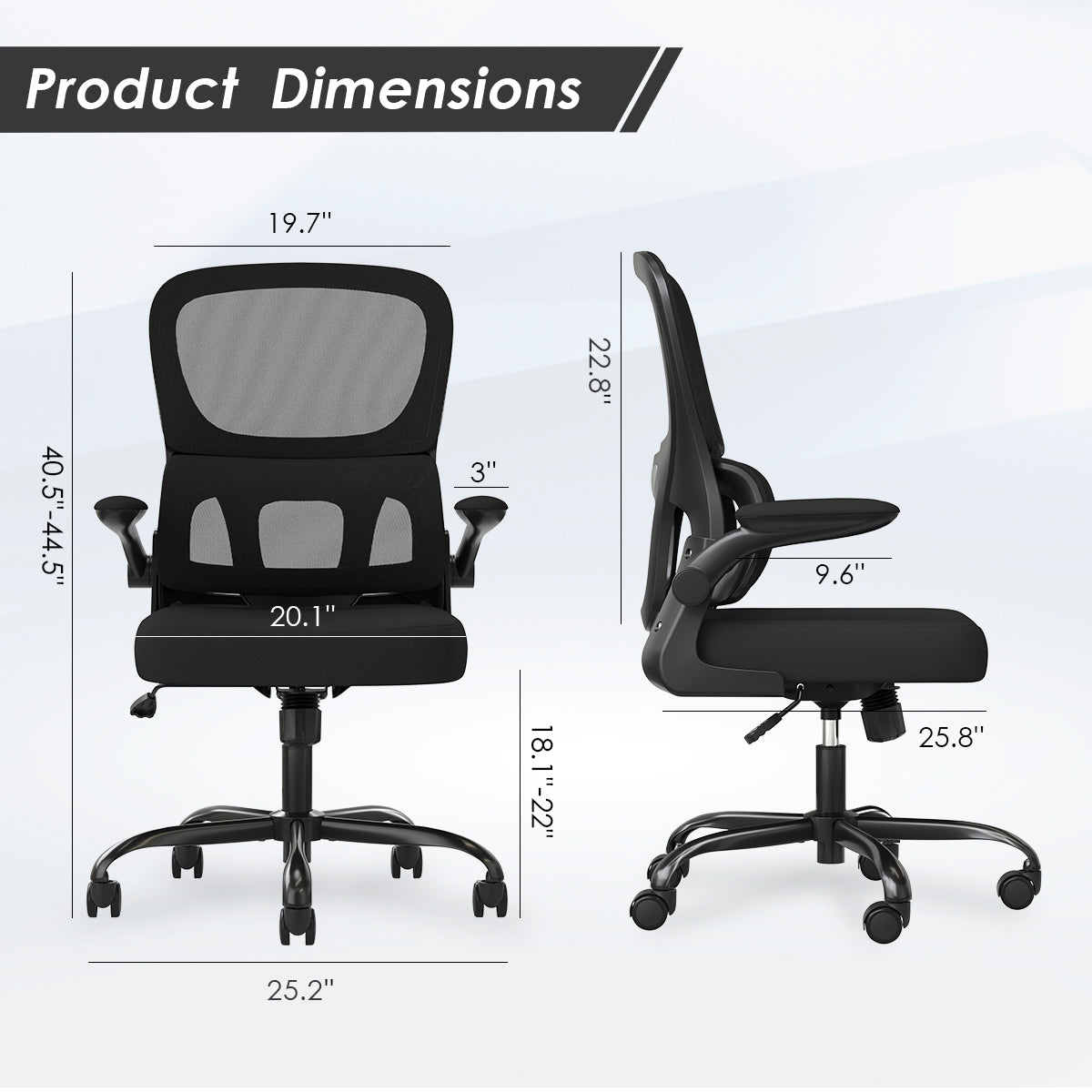 Render Ergonomic Black Mesh Office Chair with Lumbar Support and Flip-Up Arms - MidinMod