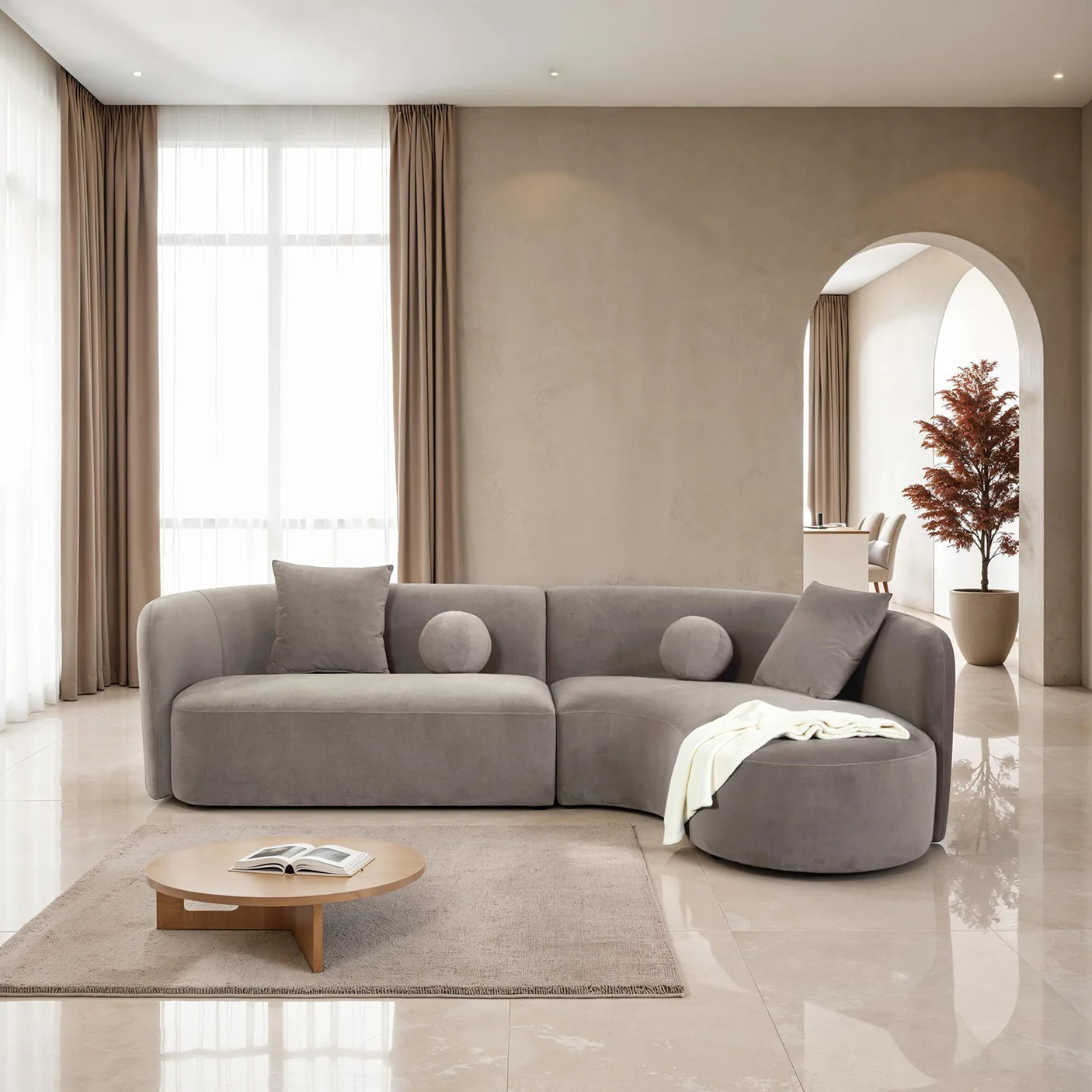 Revello Light Brown Sectional | Contemporary Solid Wood Chenille Sectional Sofa | MidinMod