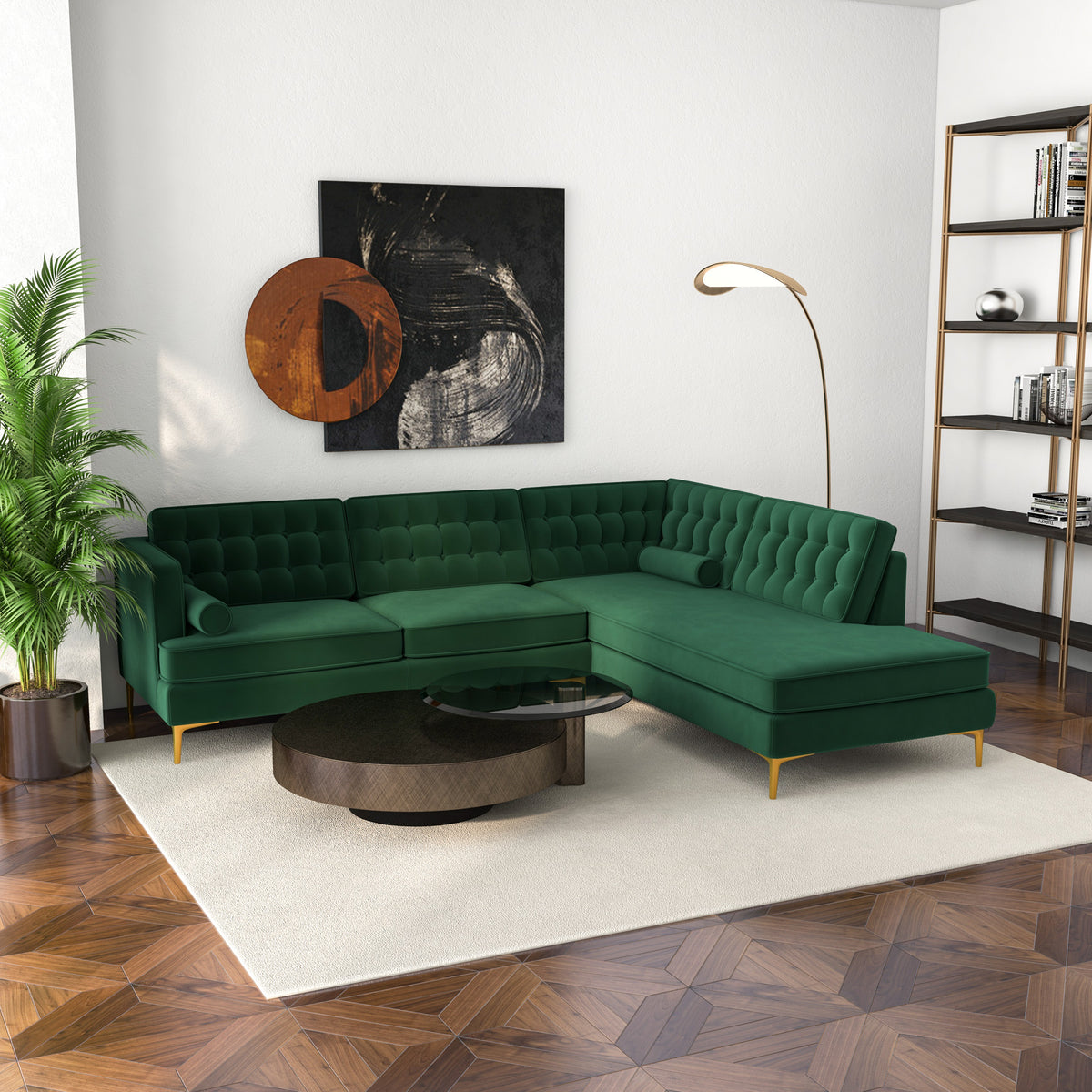 Caleb Sectional Sofa - Green Velvet Right Chaise