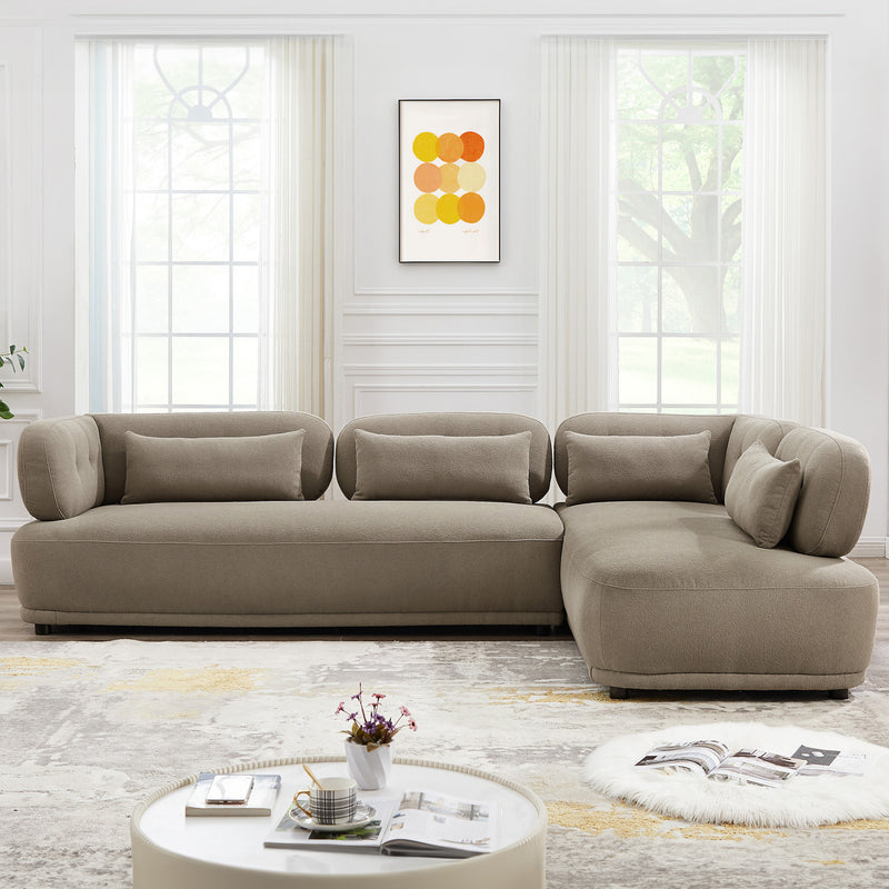 Richmond Right Facing Chaise Sectional Sofa (Mocha Boucle) - MidinMod Houston Tx Mid Century Furniture Store - Sectional Sofas 1