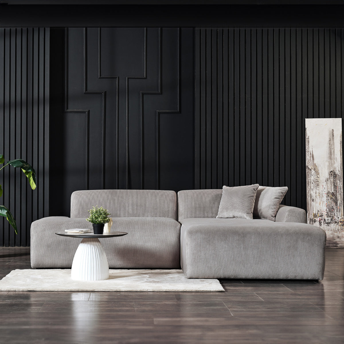 Dexter Light Grey Velvet Sectional Right Facing Chaise - MidinMod Houston Tx Mid Century Furniture Store - Sofas 4