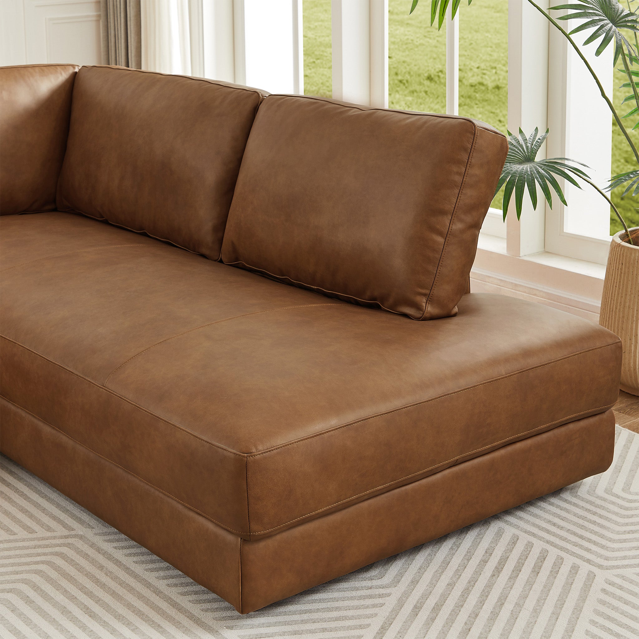 Glendale Cognac Leather Sectional Right - MidinMod