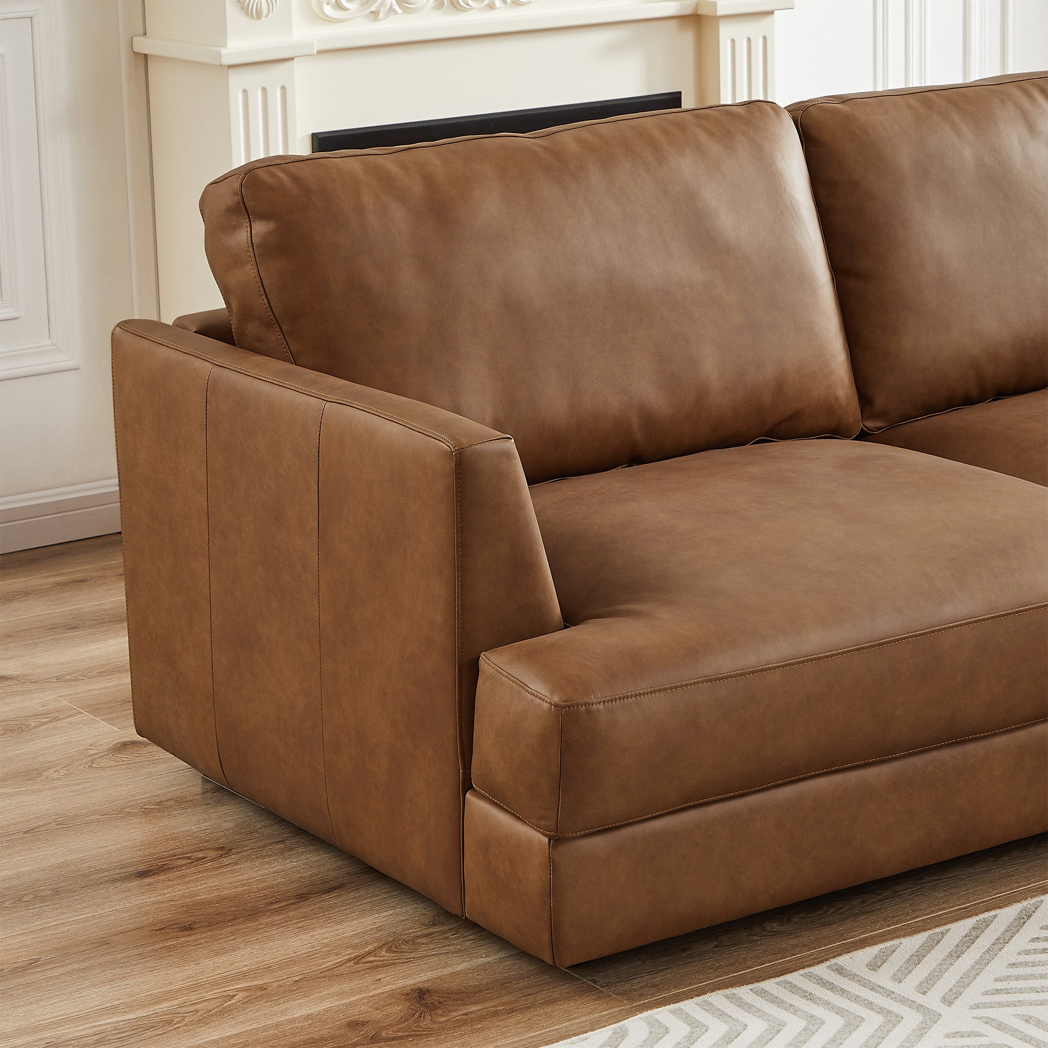 Glendale Cognac Leather Sectional Right - MidinMod