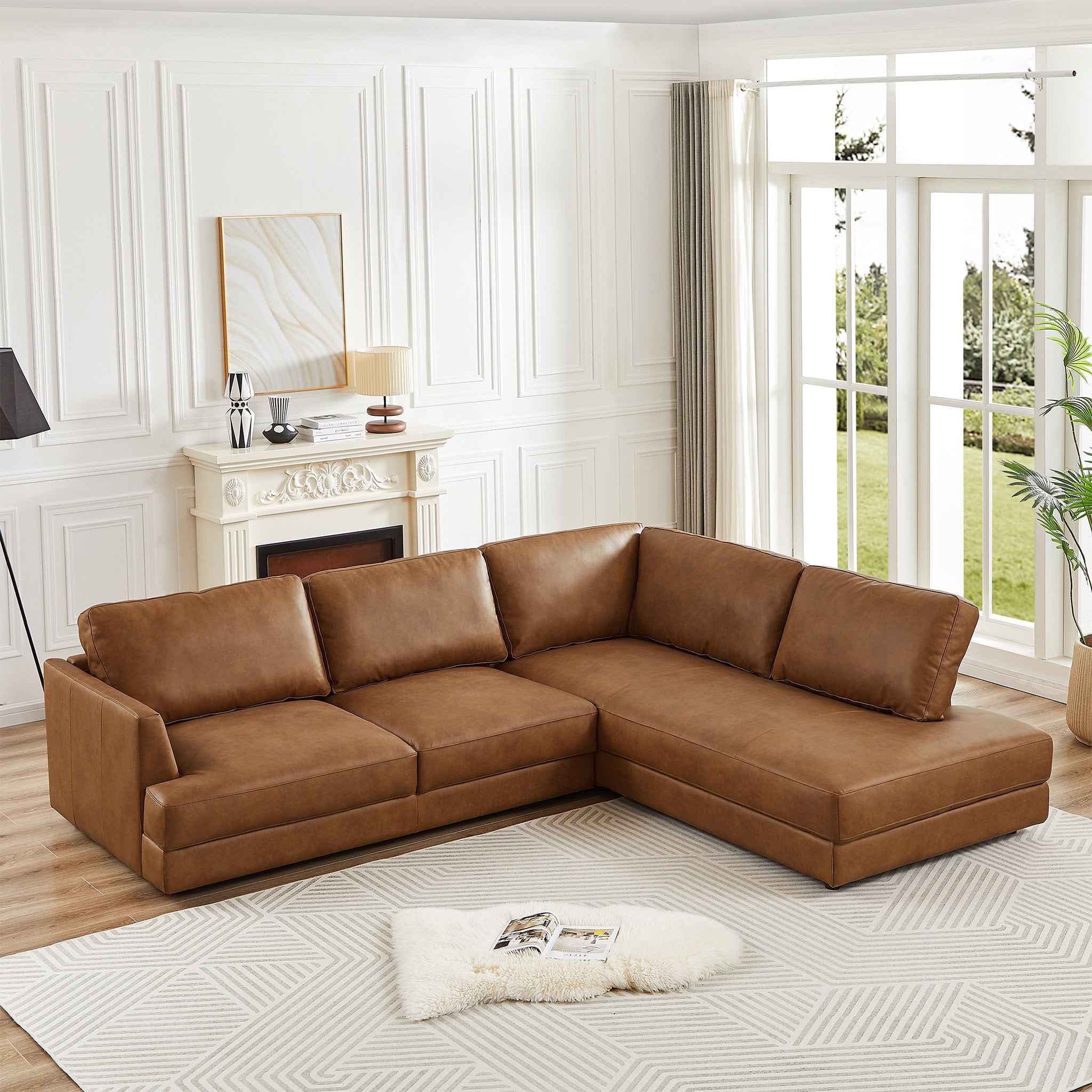 Glendale Cognac Leather Sectional Right - MidinMod