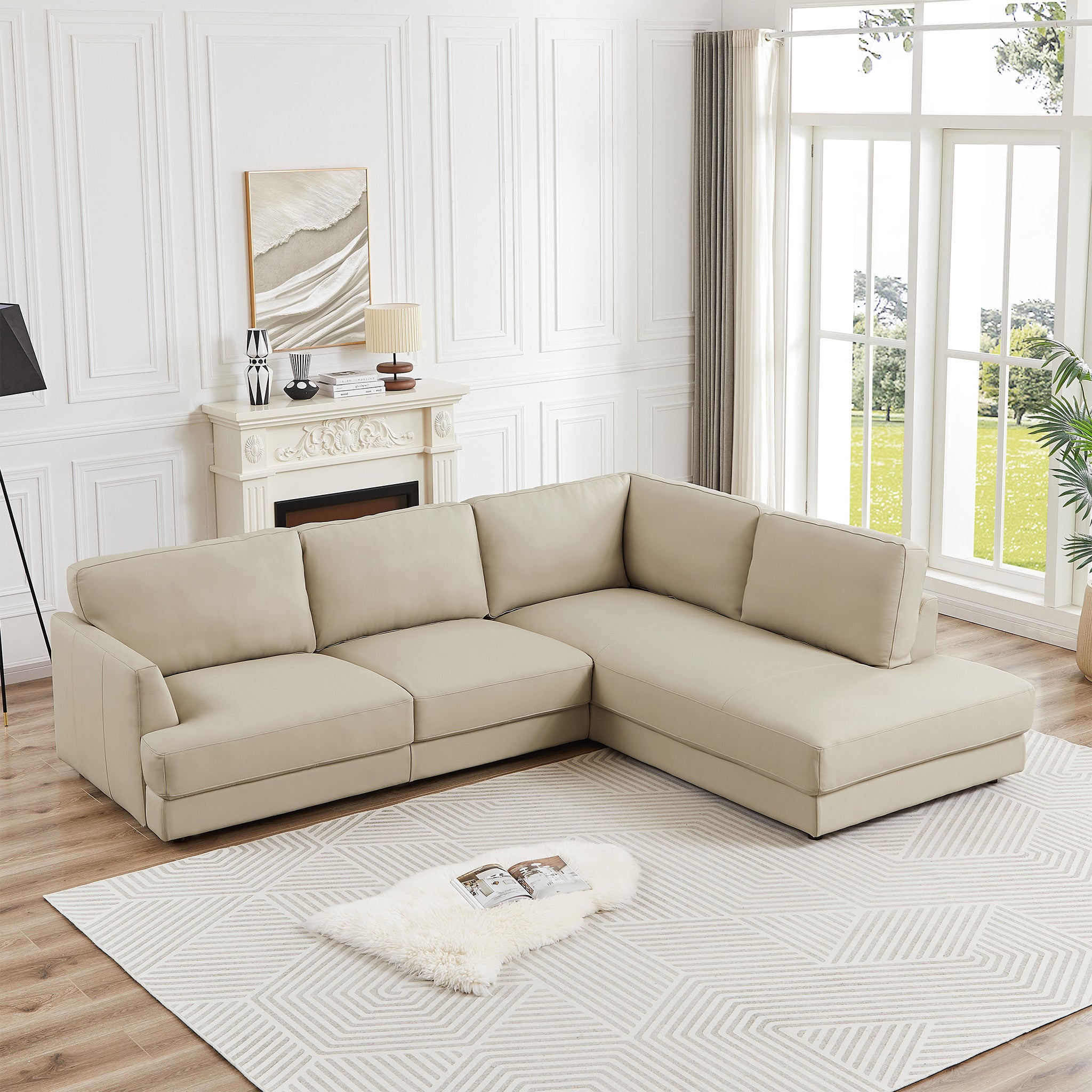 Glendale Cream Leather Sectional Right - MidinMod