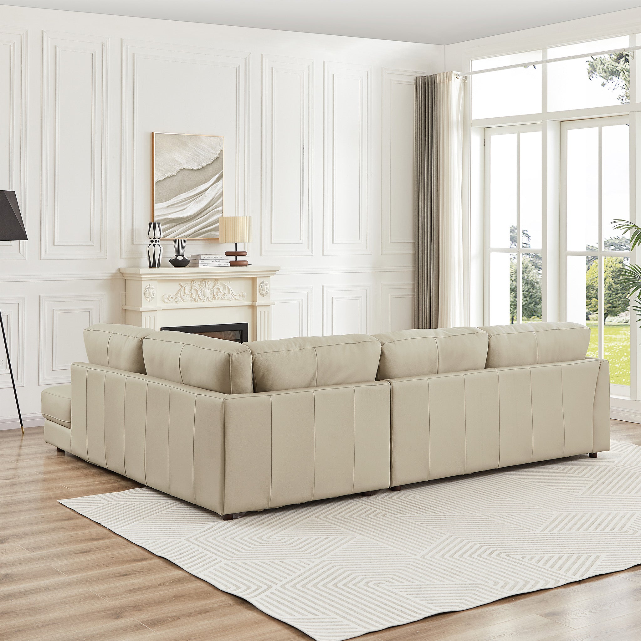 Glendale Cream Leather Sectional Right - MidinMod