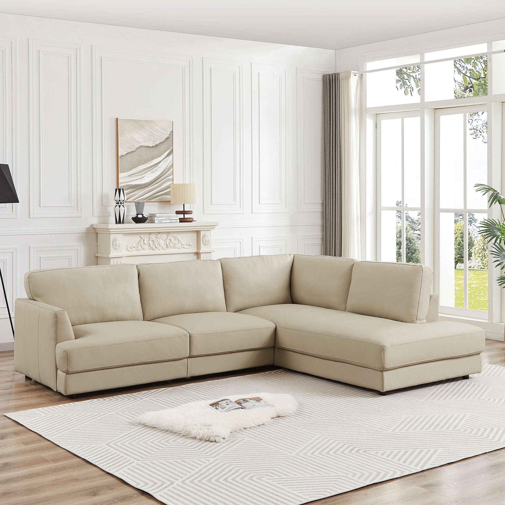 Glendale Cream Leather Sectional Right - MidinMod